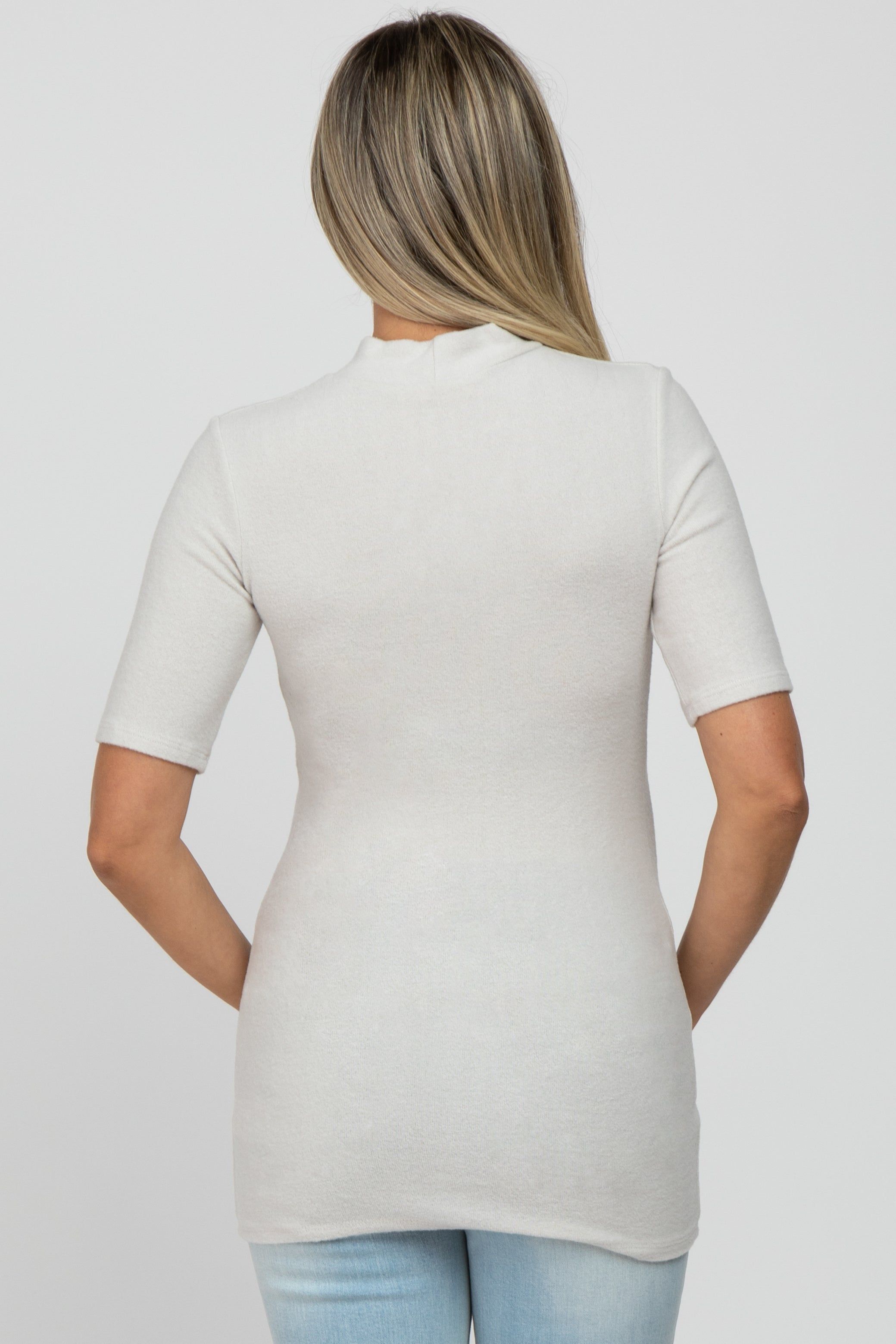 Cream Soft Brushed Knit Mock Neck Maternity Top sold by Pinkblush product image thumbnail 4