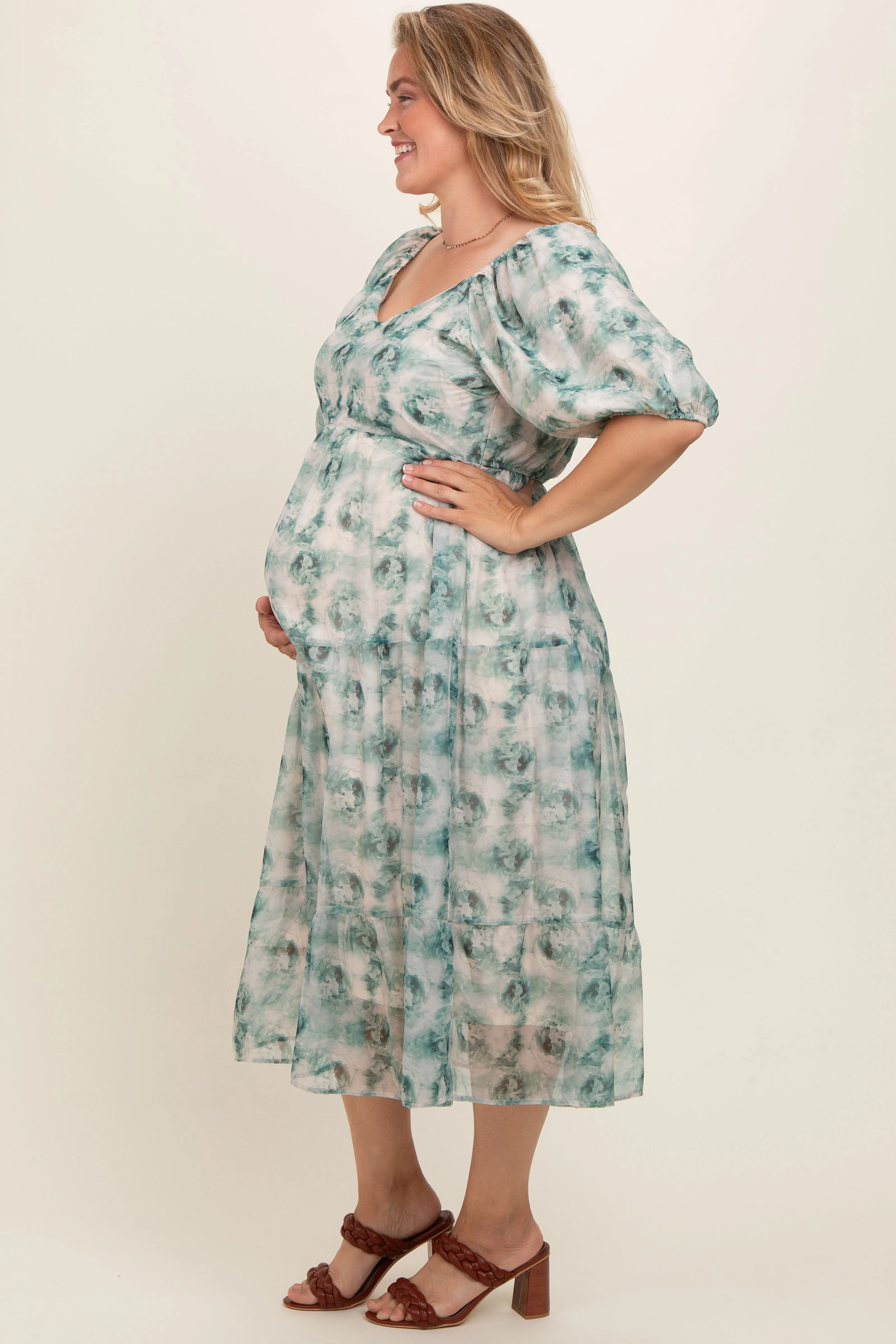 Green Watercolor Floral Maternity Plus Midi Dress sold by Pinkblush product image thumbnail 2
