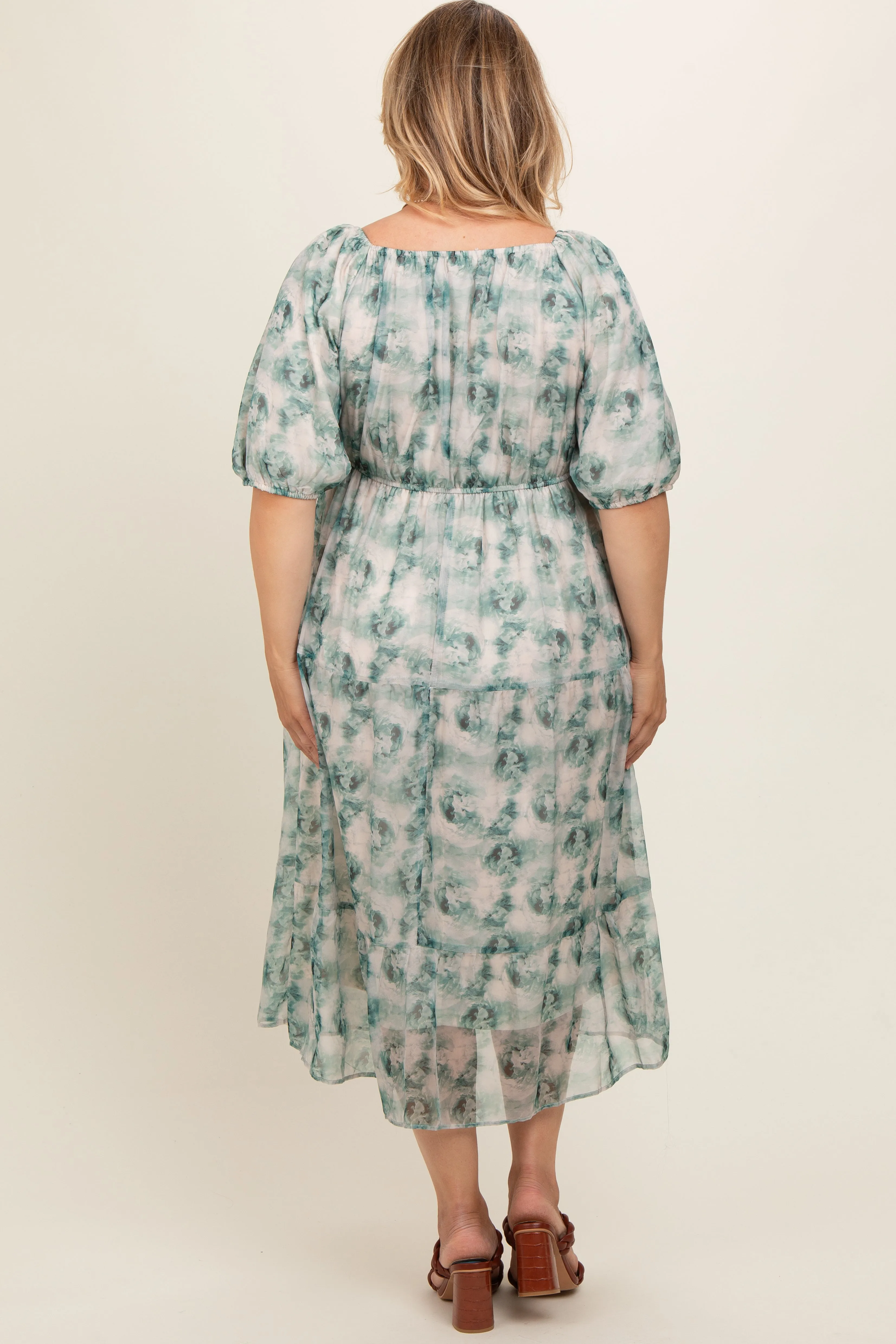 Green Watercolor Floral Maternity Plus Midi Dress sold by Pinkblush product image thumbnail 3