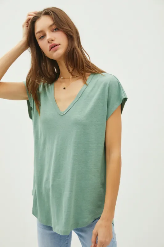Green V-Neck Top sold by Pinkblush