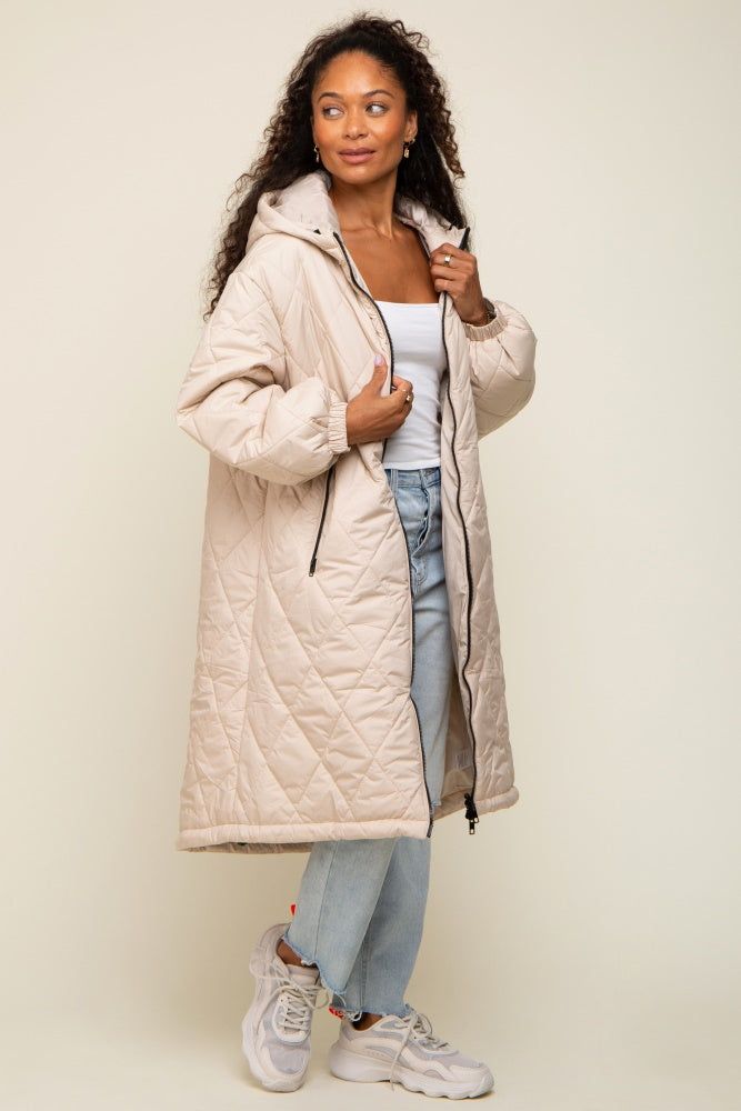 Beige Quilted Long Puffer Jacket sold by Pinkblush product image thumbnail 2