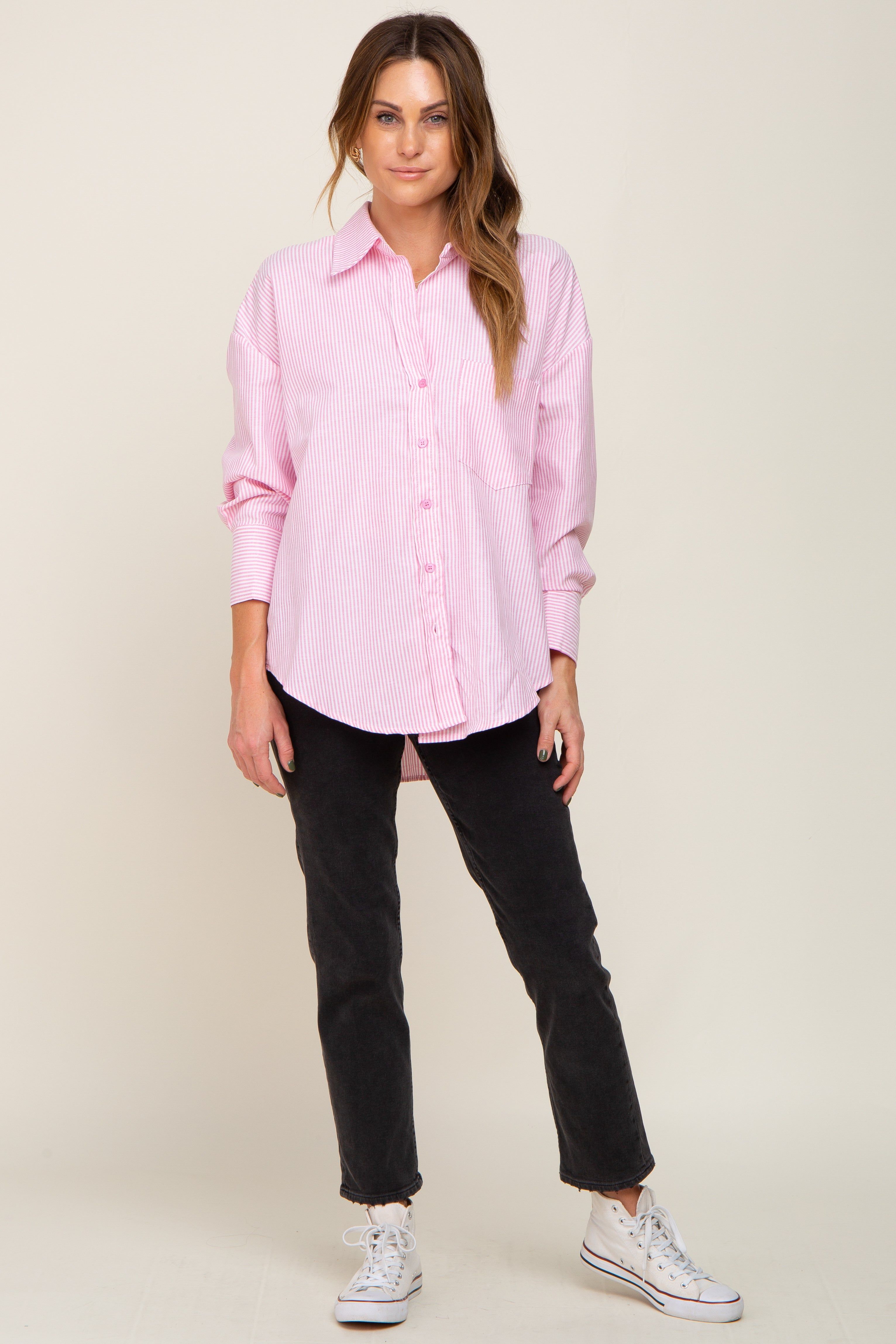Pink Striped Button Down Front Pocket Top sold by Pinkblush product image thumbnail 5