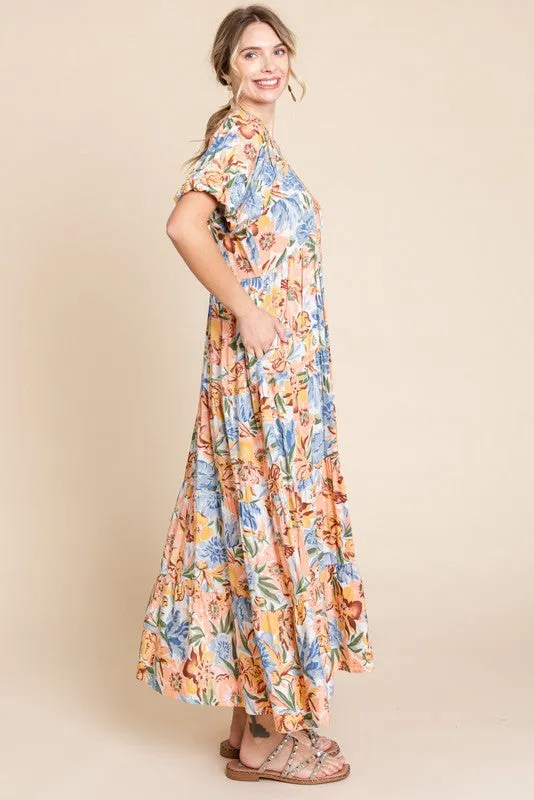 Peach Floral Print Pocketed Midi Dress sold by Pinkblush product image thumbnail 2