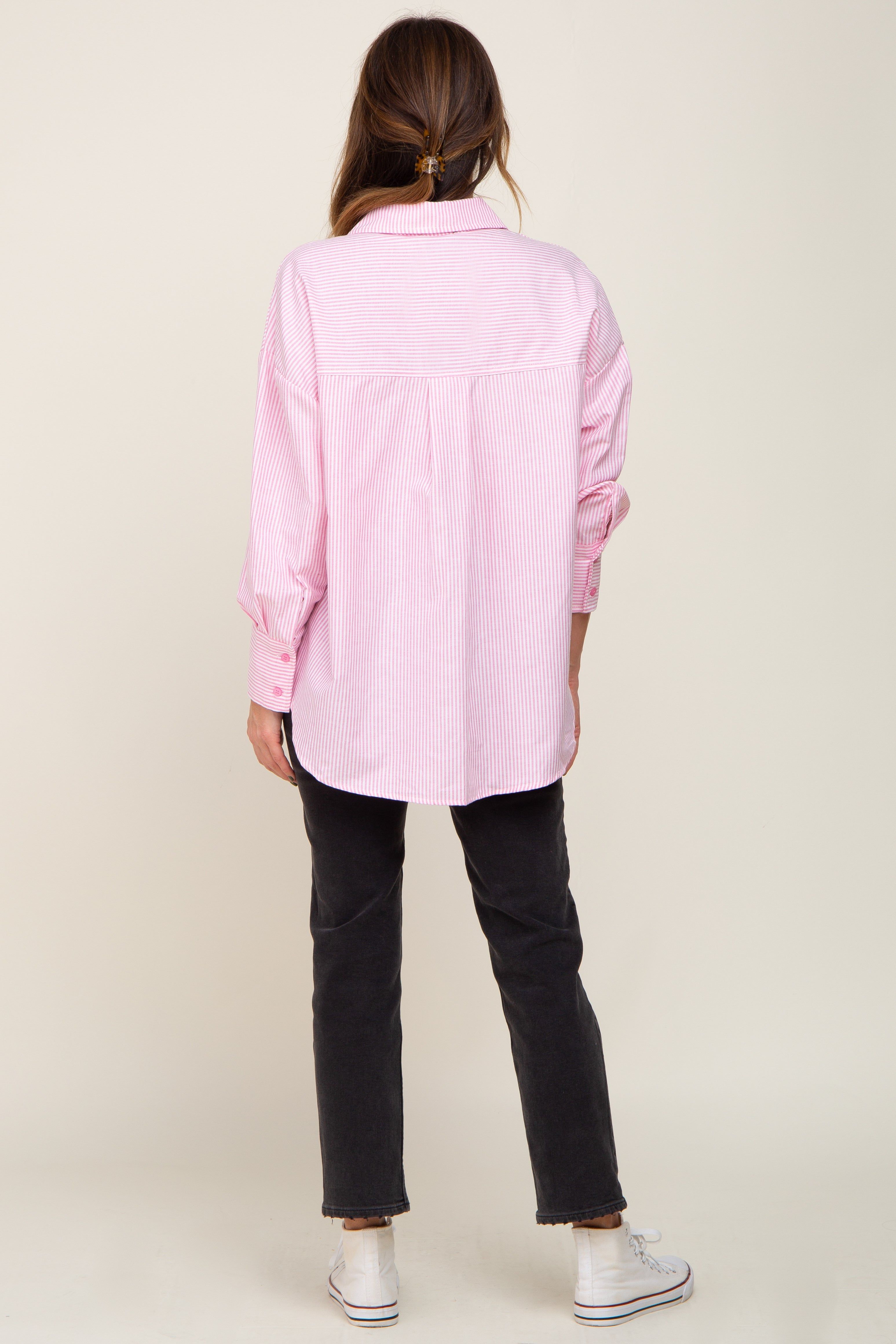 Pink Striped Button Down Front Pocket Top sold by Pinkblush product image thumbnail 3