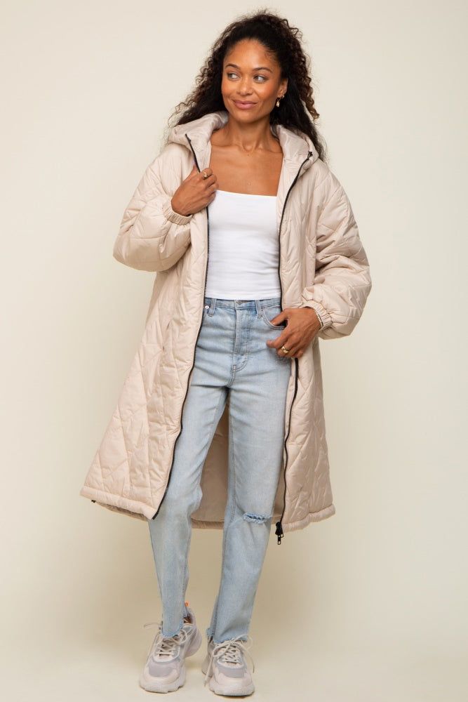 Beige Quilted Long Puffer Jacket sold by Pinkblush product image thumbnail 4
