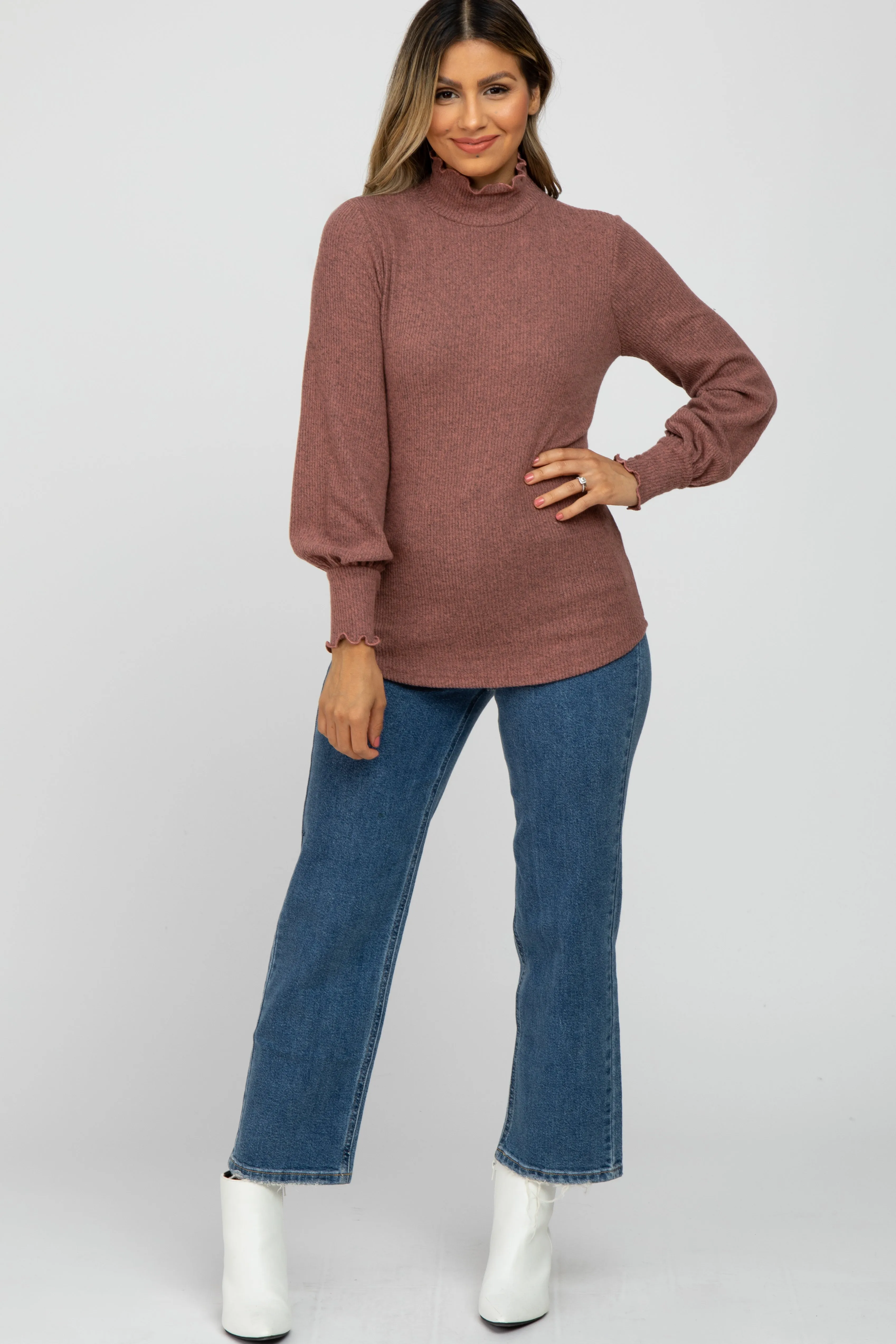 Mauve Brushed Ribbed Mock Neck Top sold by Pinkblush product image thumbnail 2