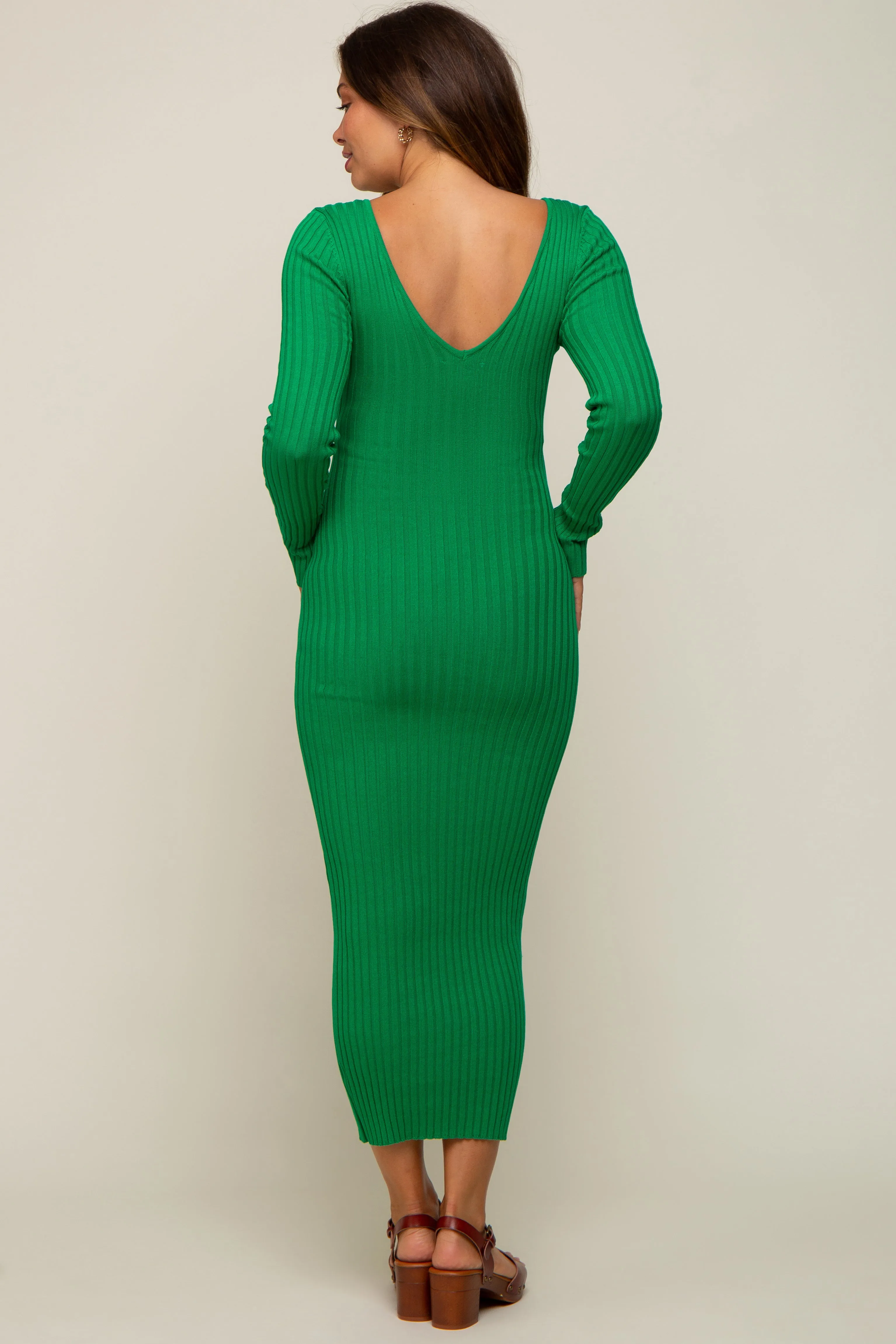 Green V-Neck Long Sleeve Fitted Maternity Maxi Dress sold by Pinkblush product image thumbnail 4