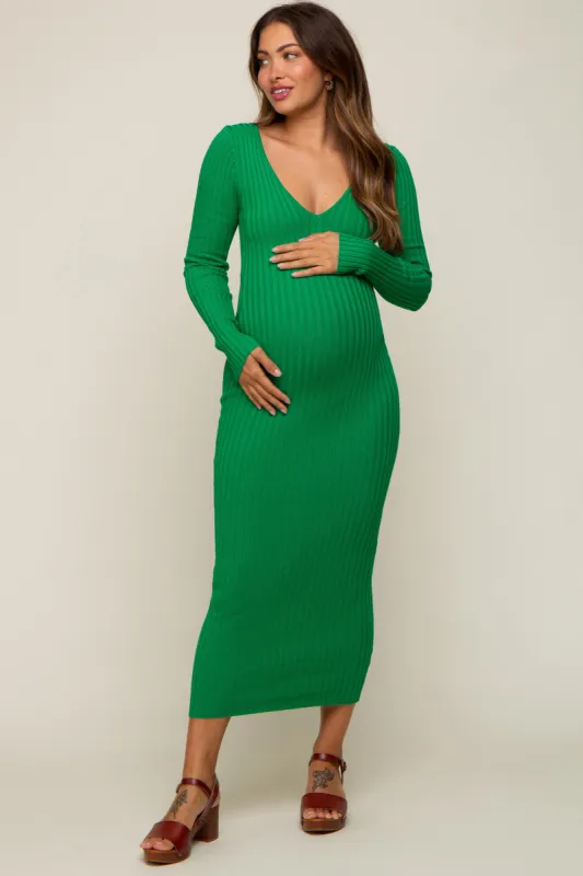 Green V-Neck Long Sleeve Fitted Maternity Maxi Dress sold by Pinkblush
