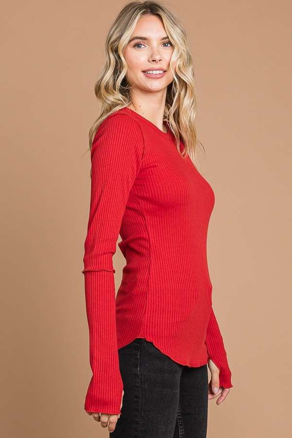 Red Ribbed Long Sleeve Top sold by Pinkblush product image thumbnail 2