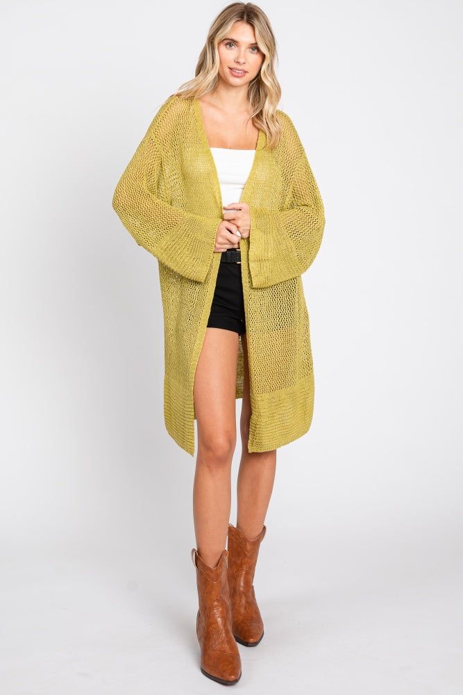 Lime Open Knit Cardigan sold by Pinkblush