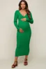 Green V-Neck Long Sleeve Fitted Maternity Maxi Dress sold by Pinkblush
