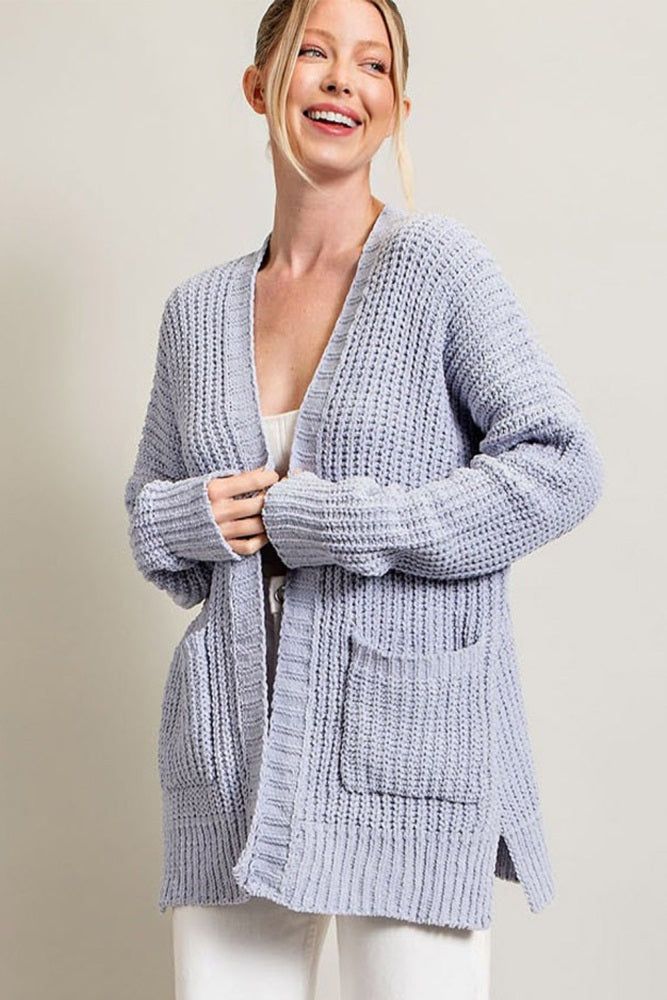 Blue Brushed Chenille Knit Cardigan sold by Pinkblush