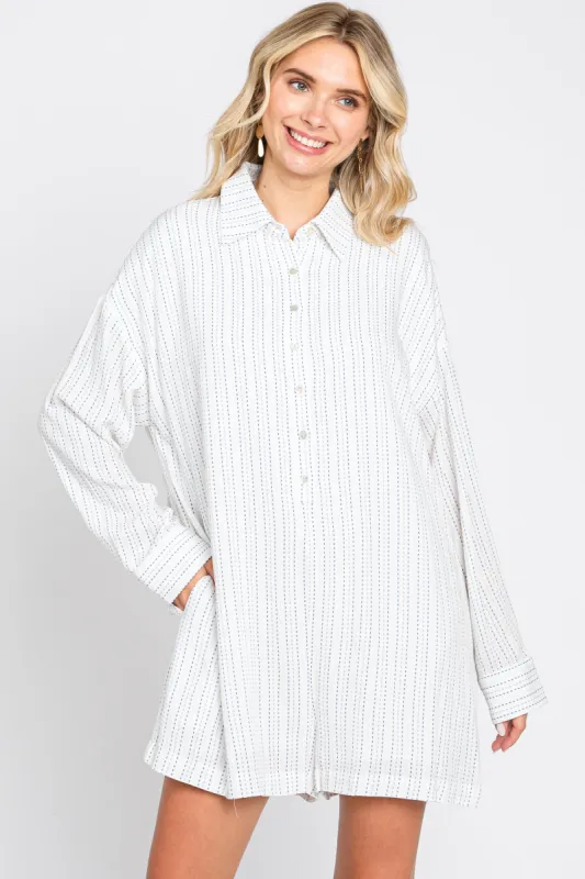 Light Blue Dash Stripe Romper sold by Pinkblush