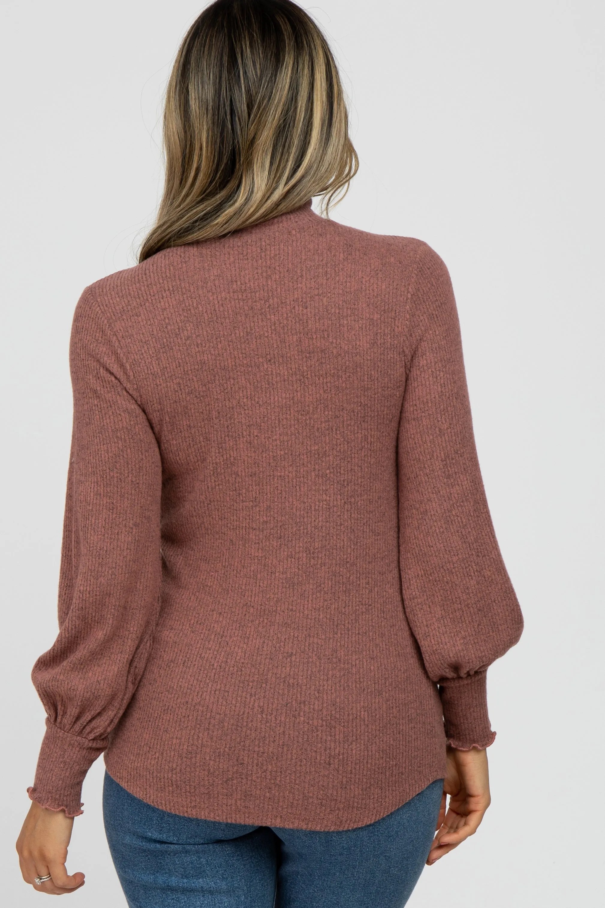 Mauve Brushed Ribbed Mock Neck Top sold by Pinkblush product image thumbnail 4
