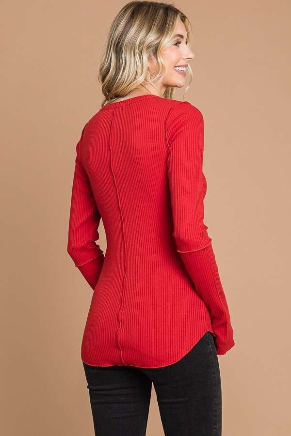 Red Ribbed Long Sleeve Top sold by Pinkblush product image thumbnail 3