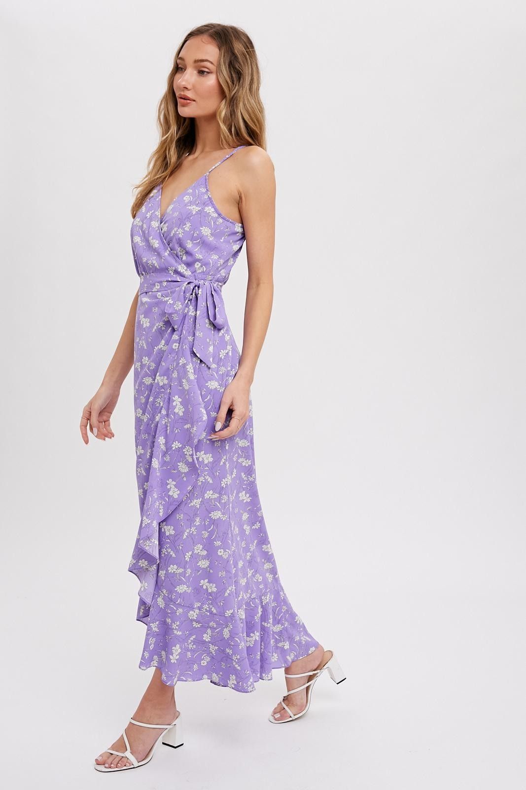 Lavender Floral Flounce Hi-Lo Wrap Maxi Dress sold by Pinkblush product image thumbnail 2