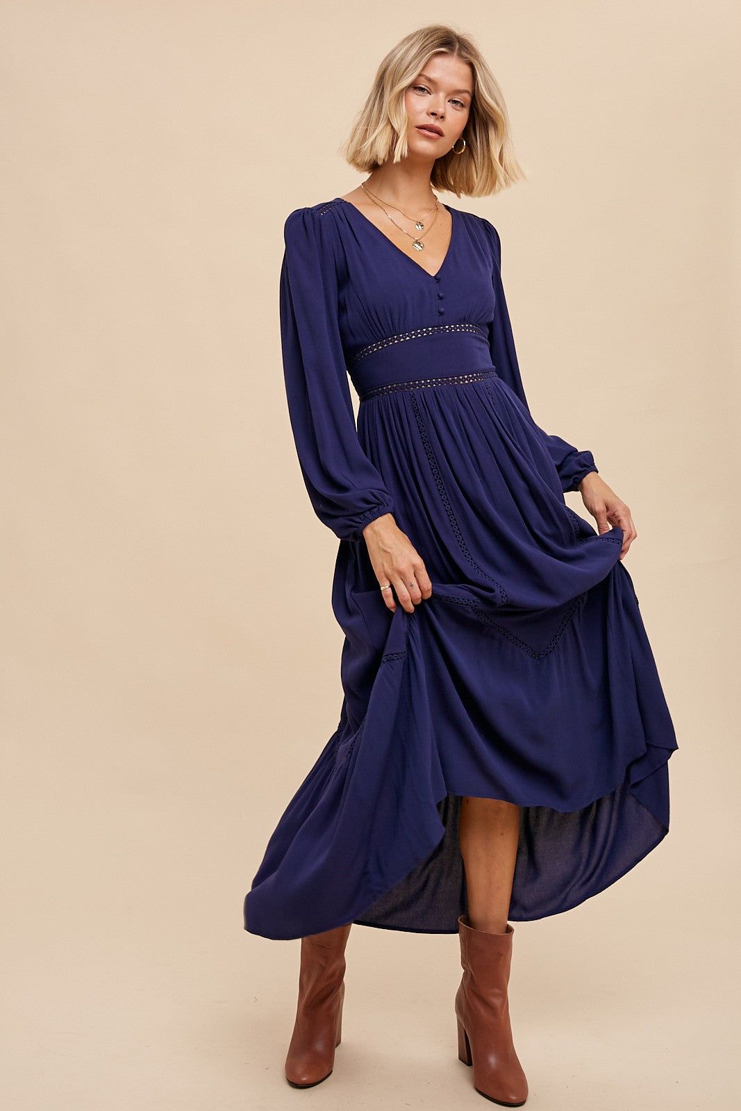 Midnight Lace Inset Maxi Dress sold by Pinkblush