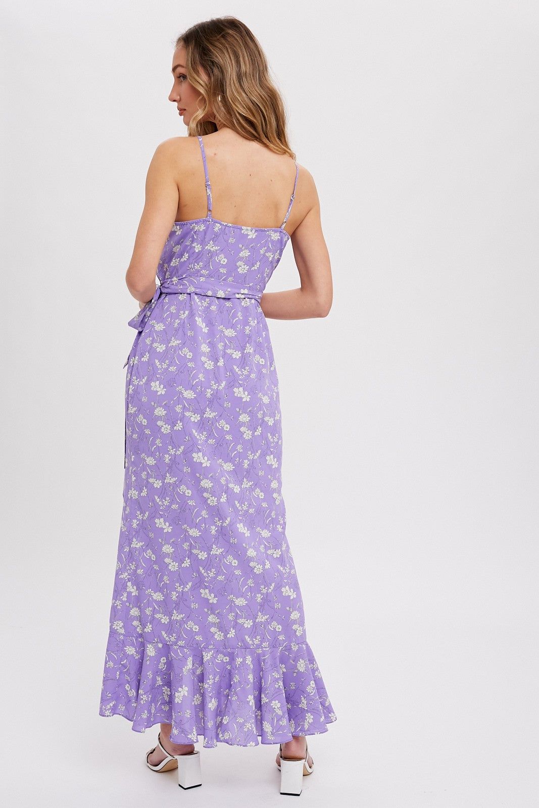 Lavender Floral Flounce Hi-Lo Wrap Maxi Dress sold by Pinkblush product image thumbnail 3