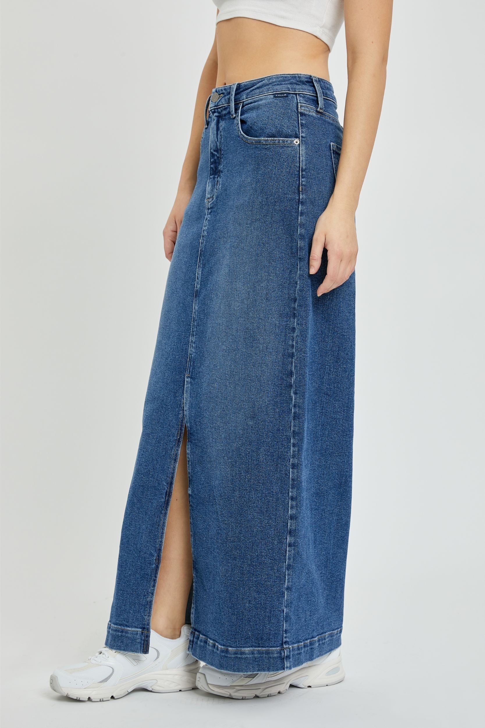 Dark Denim Basic Mid Waisted Maxi Skirt sold by Pinkblush product image thumbnail 3
