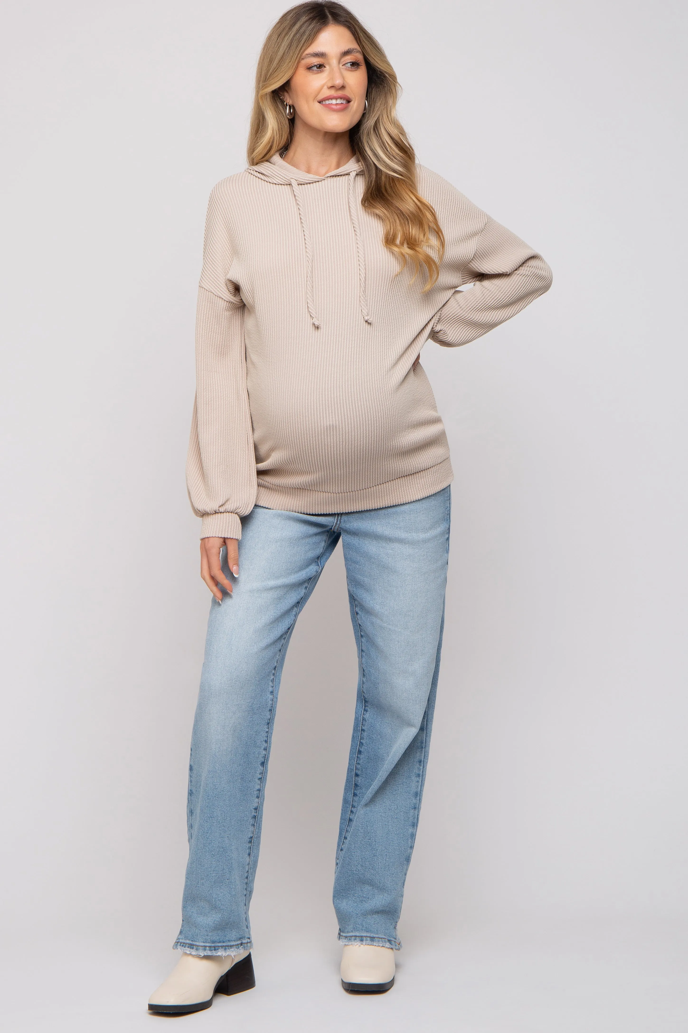 Taupe Ribbed Hooded Maternity Top sold by Pinkblush product image thumbnail 4