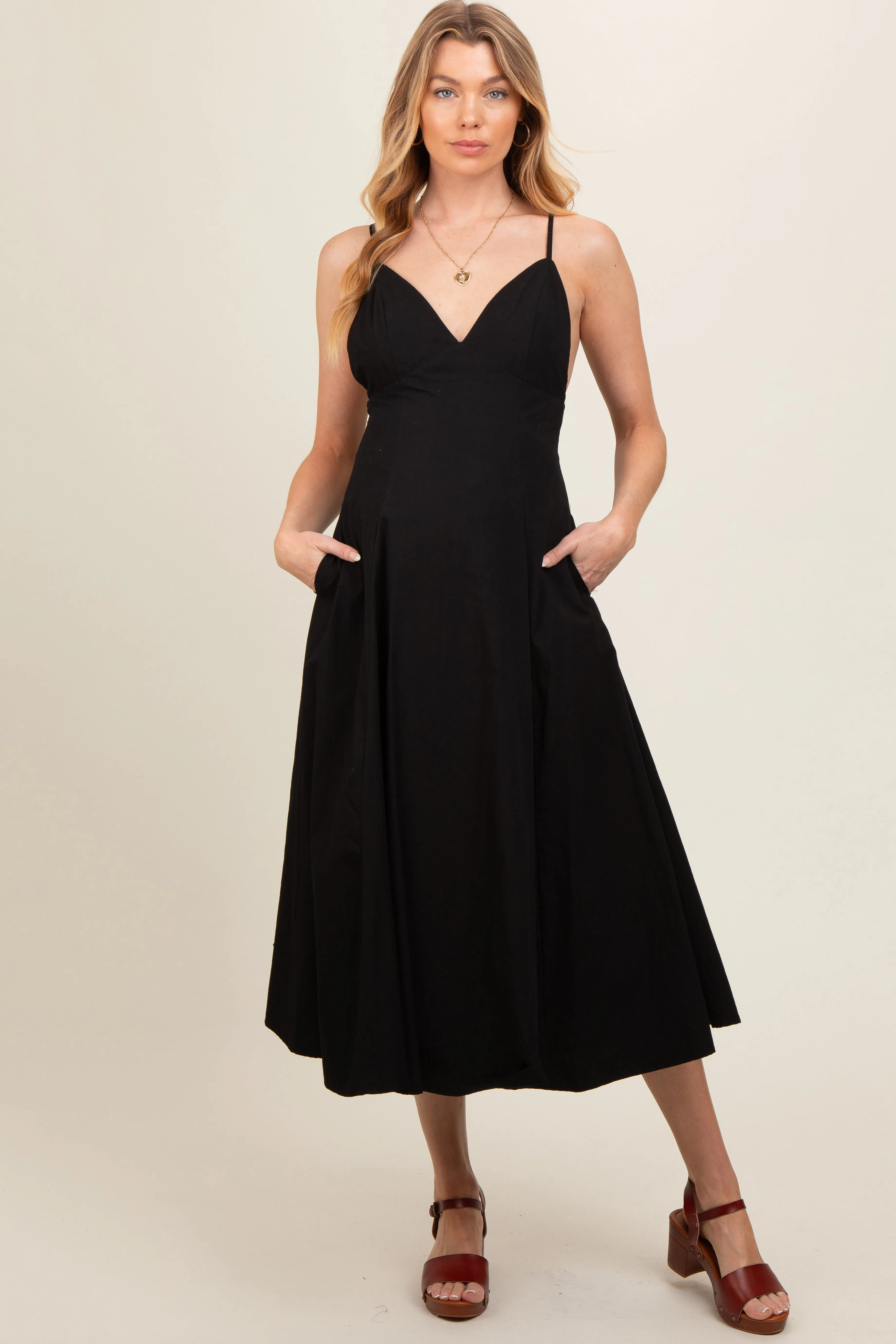 Black V-Neck Maternity Maxi Dress sold by Pinkblush product image thumbnail 2