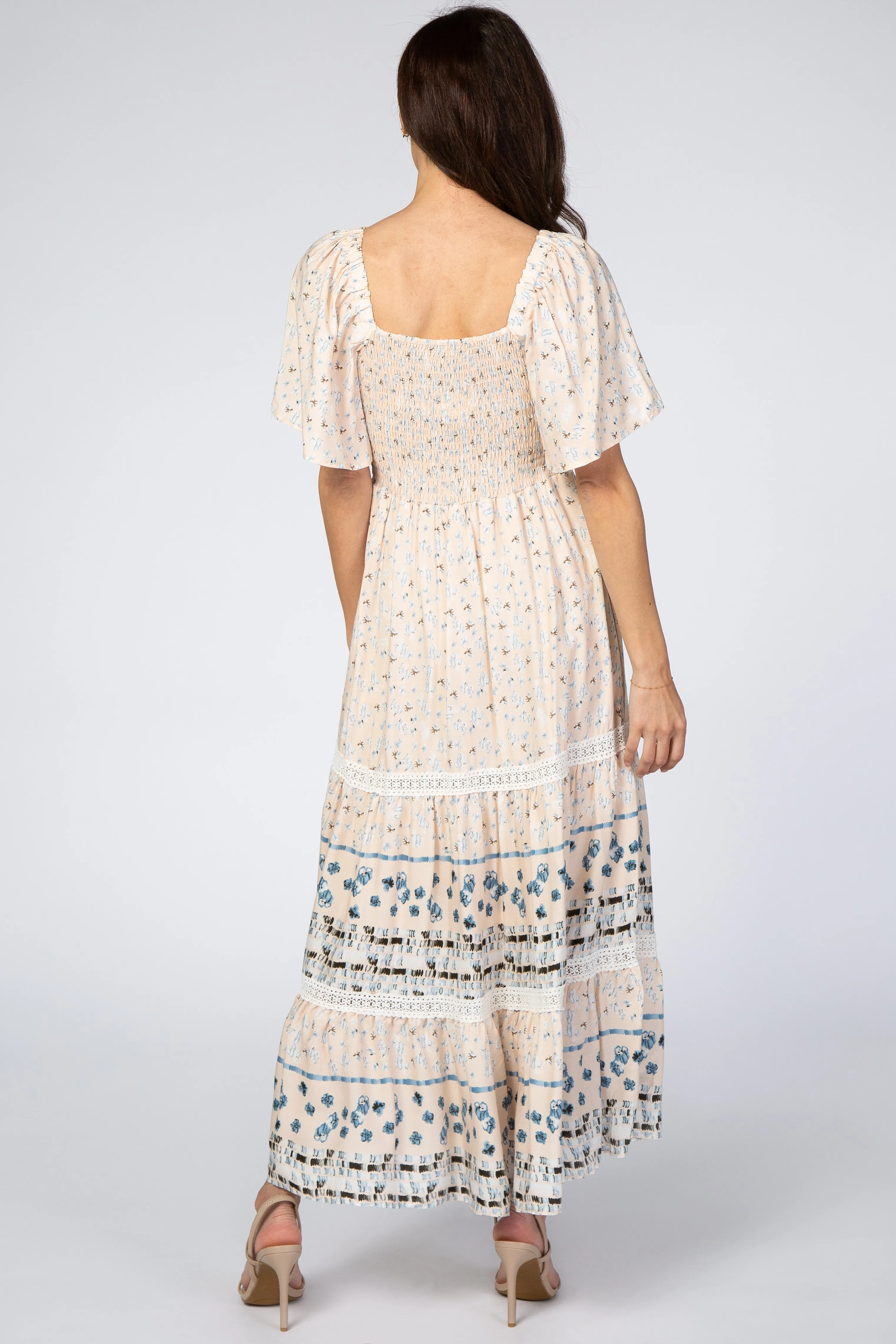 Cream Printed Smocked Midi Dress sold by Pinkblush product image thumbnail 3