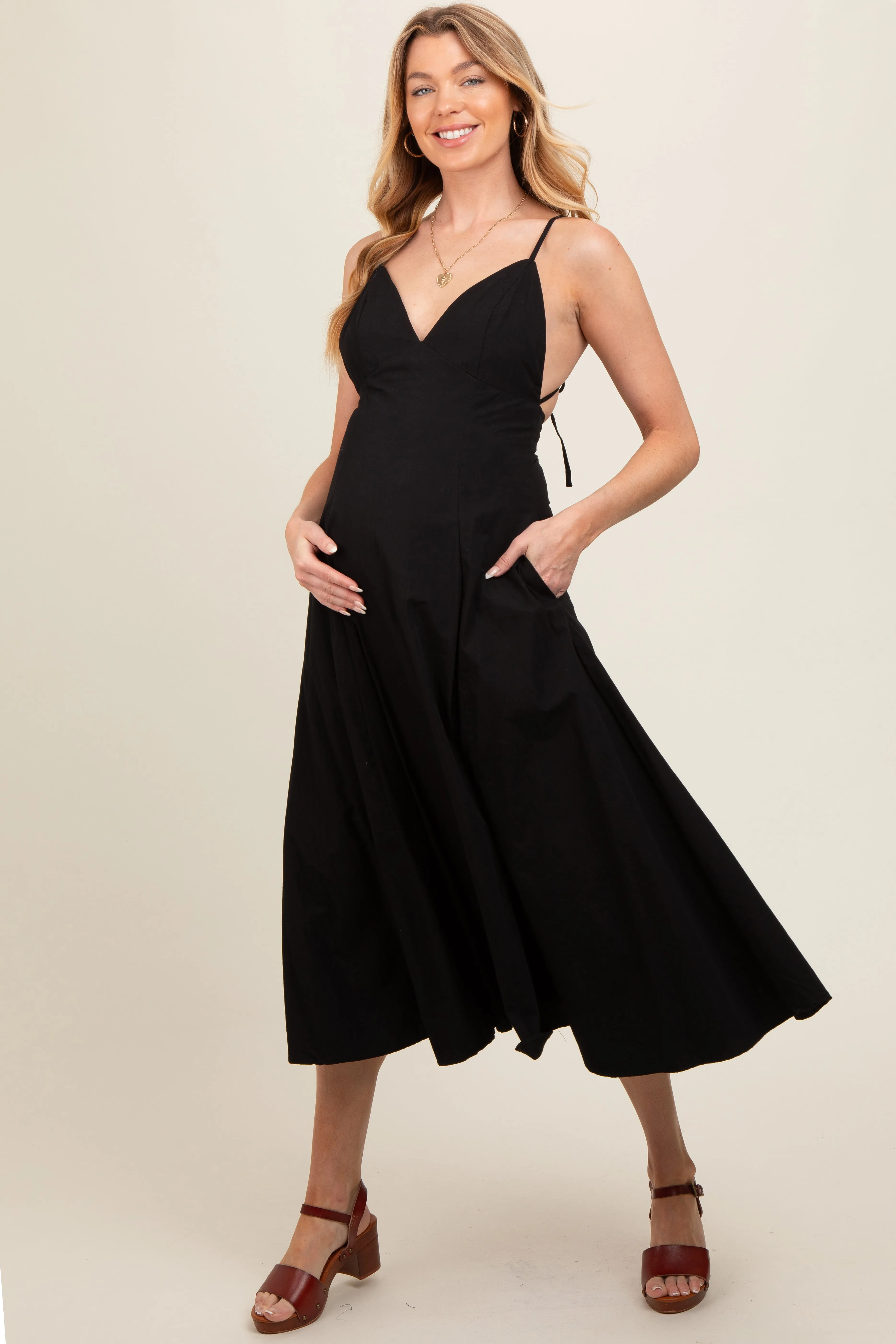 Black V-Neck Maternity Maxi Dress sold by Pinkblush product image thumbnail 3