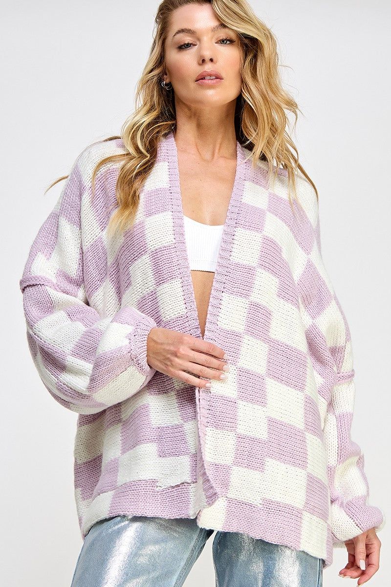 Lavender Checkered Oversized Cardigan sold by Pinkblush product image thumbnail 2