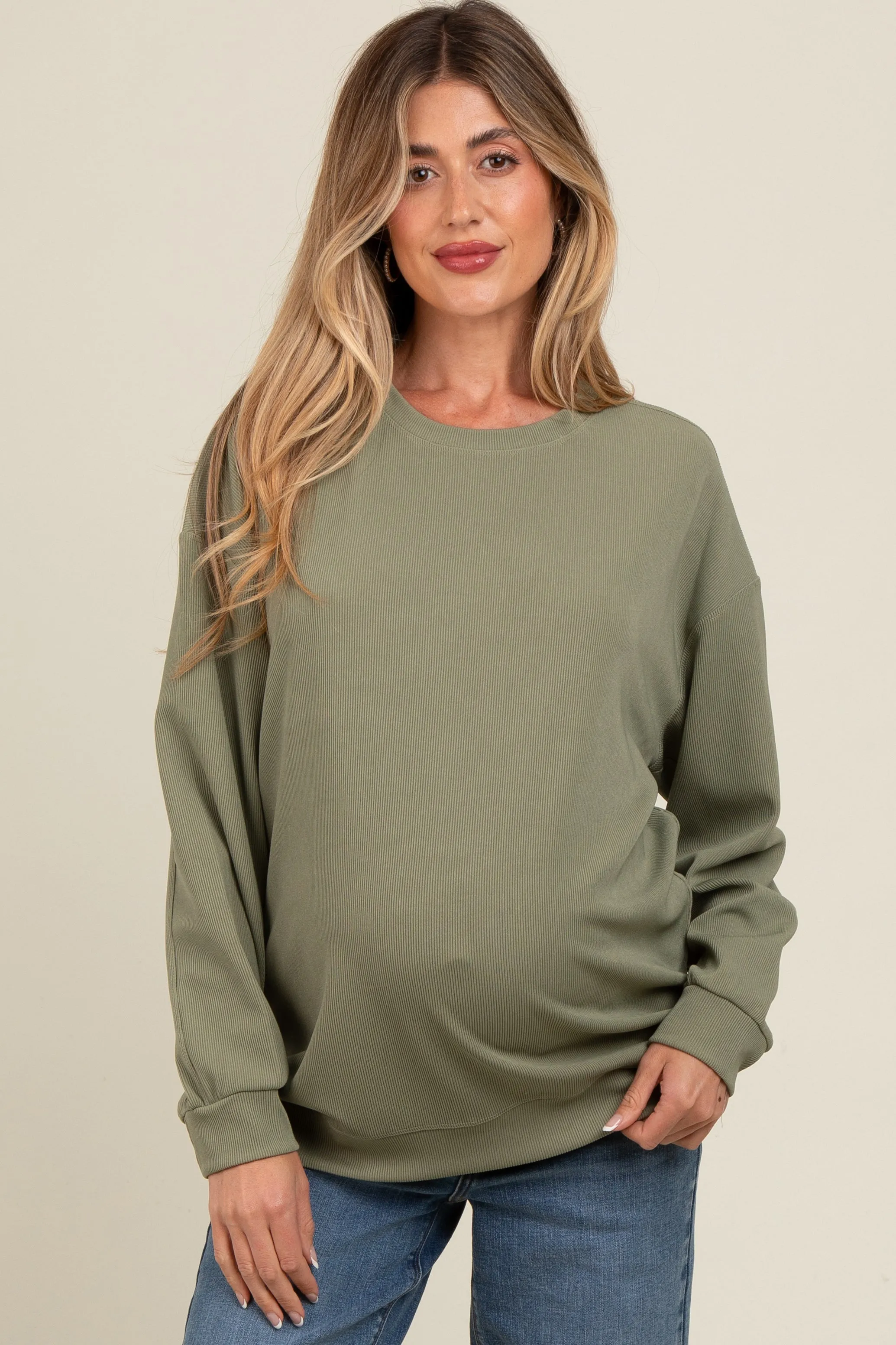 Olive Drop Shoulder Maternity Sweatshirt sold by Pinkblush