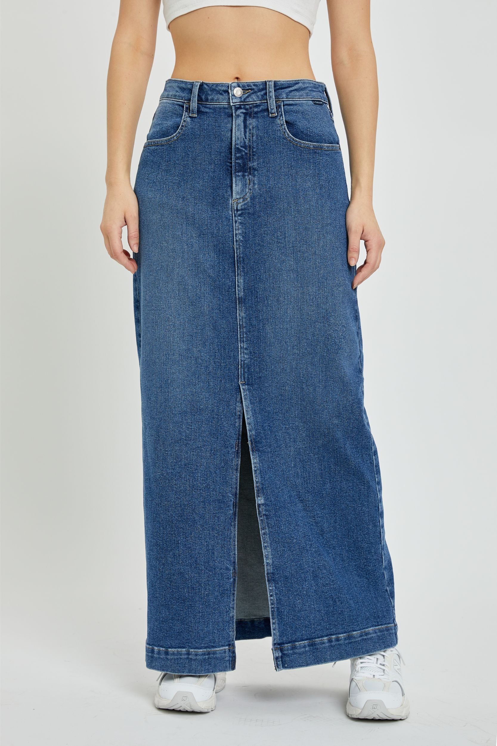 Dark Denim Basic Mid Waisted Maxi Skirt sold by Pinkblush product image thumbnail 2