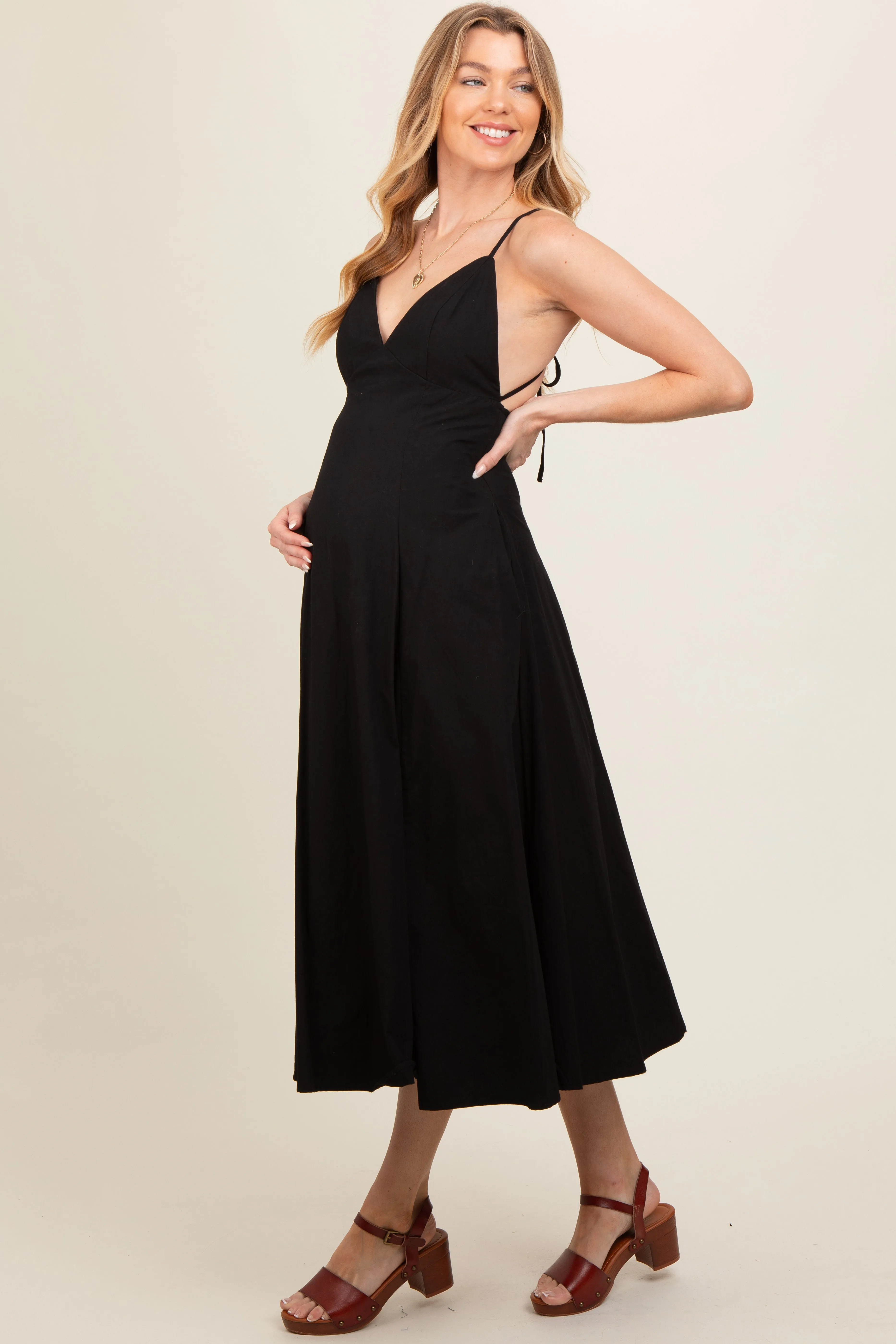 Black V-Neck Maternity Maxi Dress sold by Pinkblush product image thumbnail 4