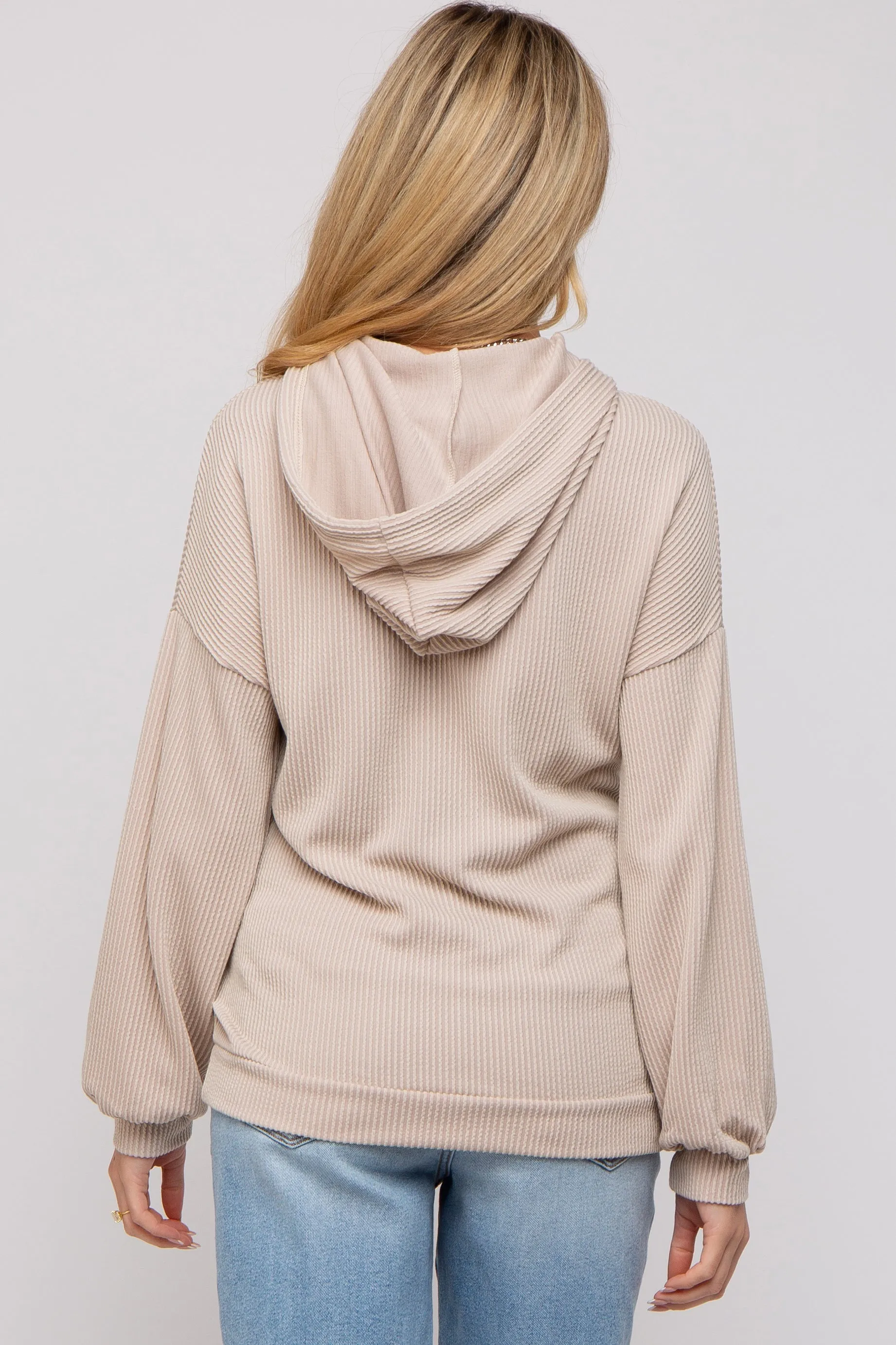 Taupe Ribbed Hooded Maternity Top sold by Pinkblush product image thumbnail 3