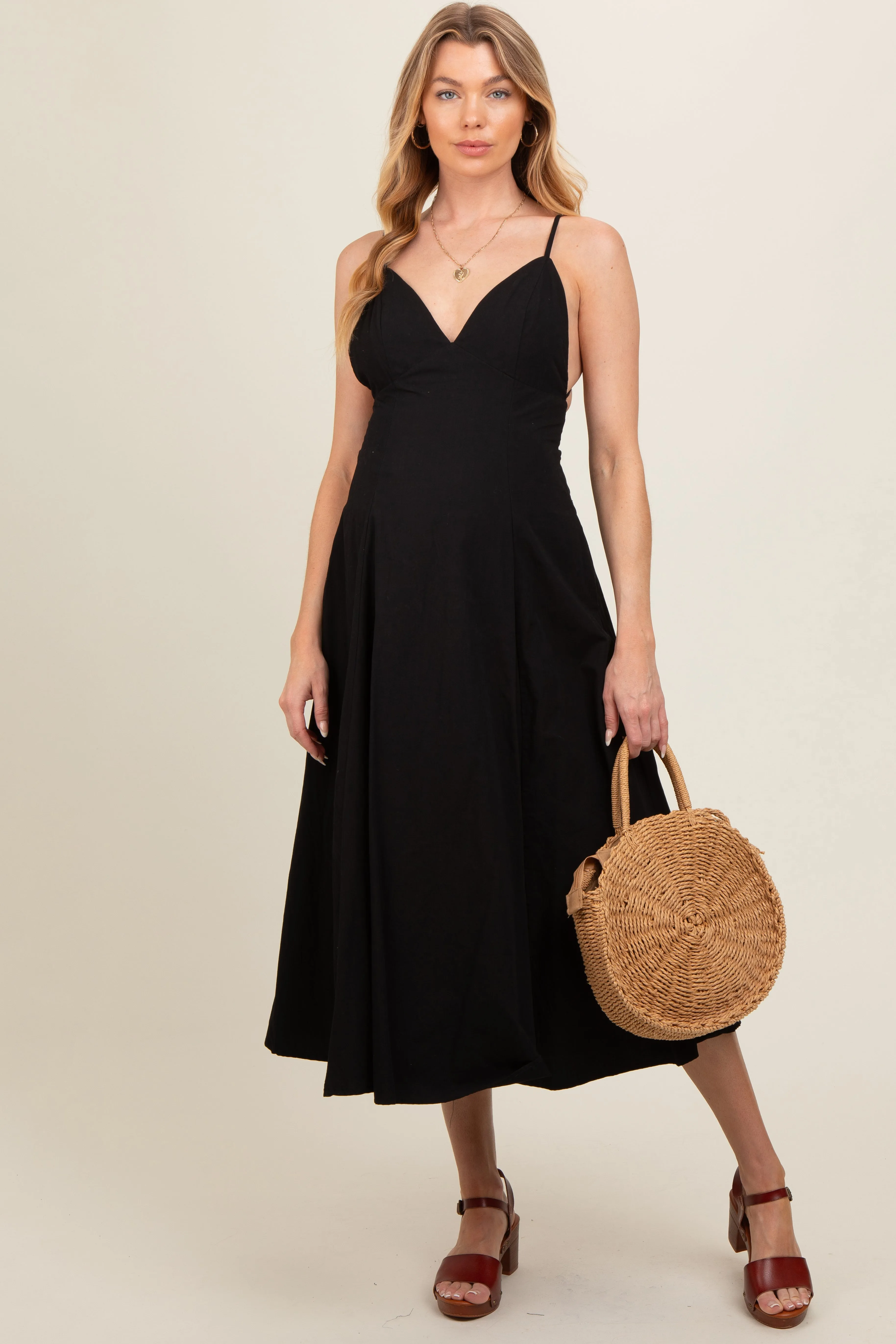 Black V-Neck Maternity Maxi Dress sold by Pinkblush
