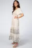 Cream Printed Smocked Midi Dress sold by Pinkblush