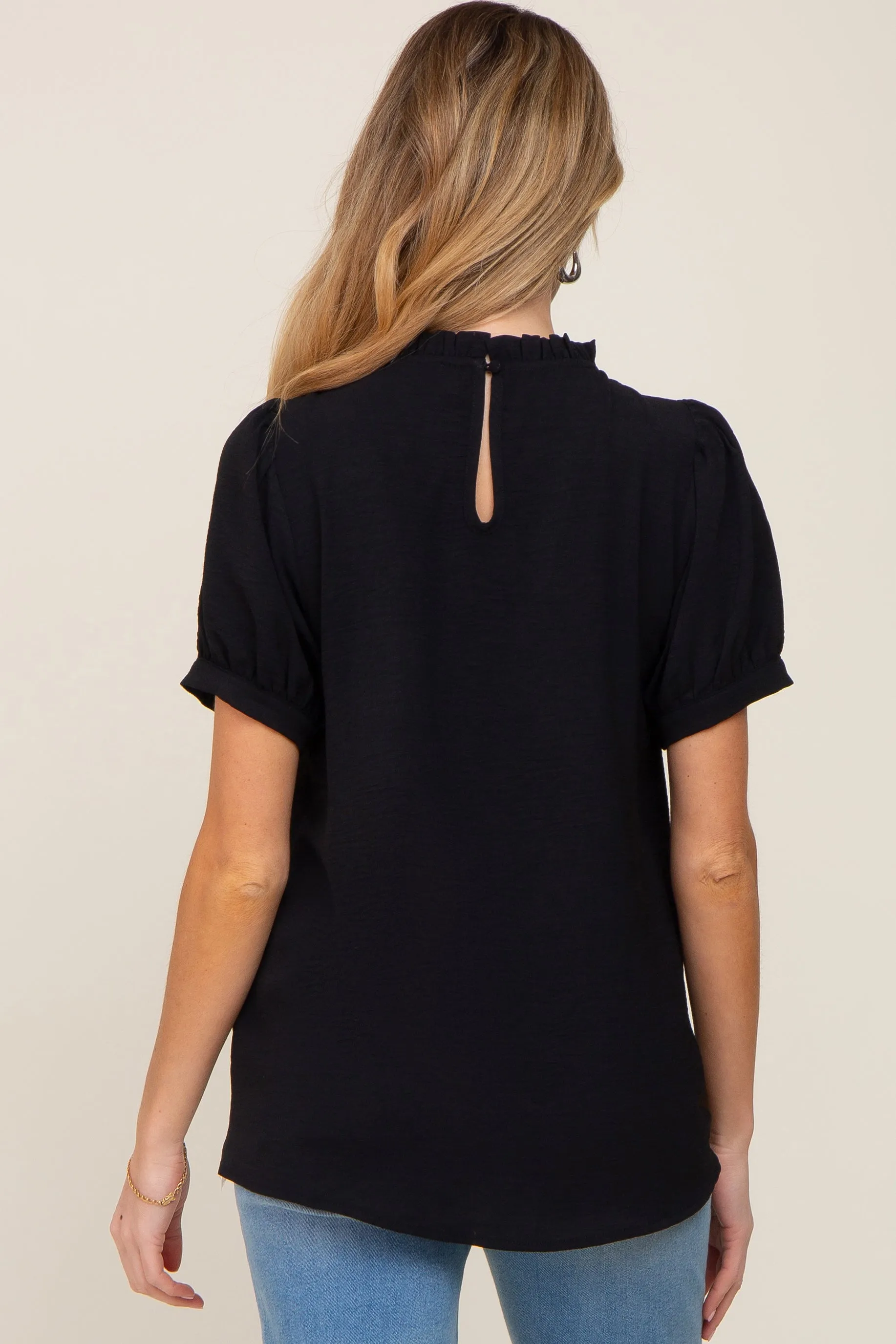 Black Ruffle Mock Neck Maternity Blouse Top sold by Pinkblush product image thumbnail 3