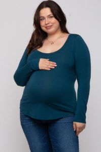 Dark Teal Basic Long Sleeve Plus Maternity Top sold by Pinkblush
