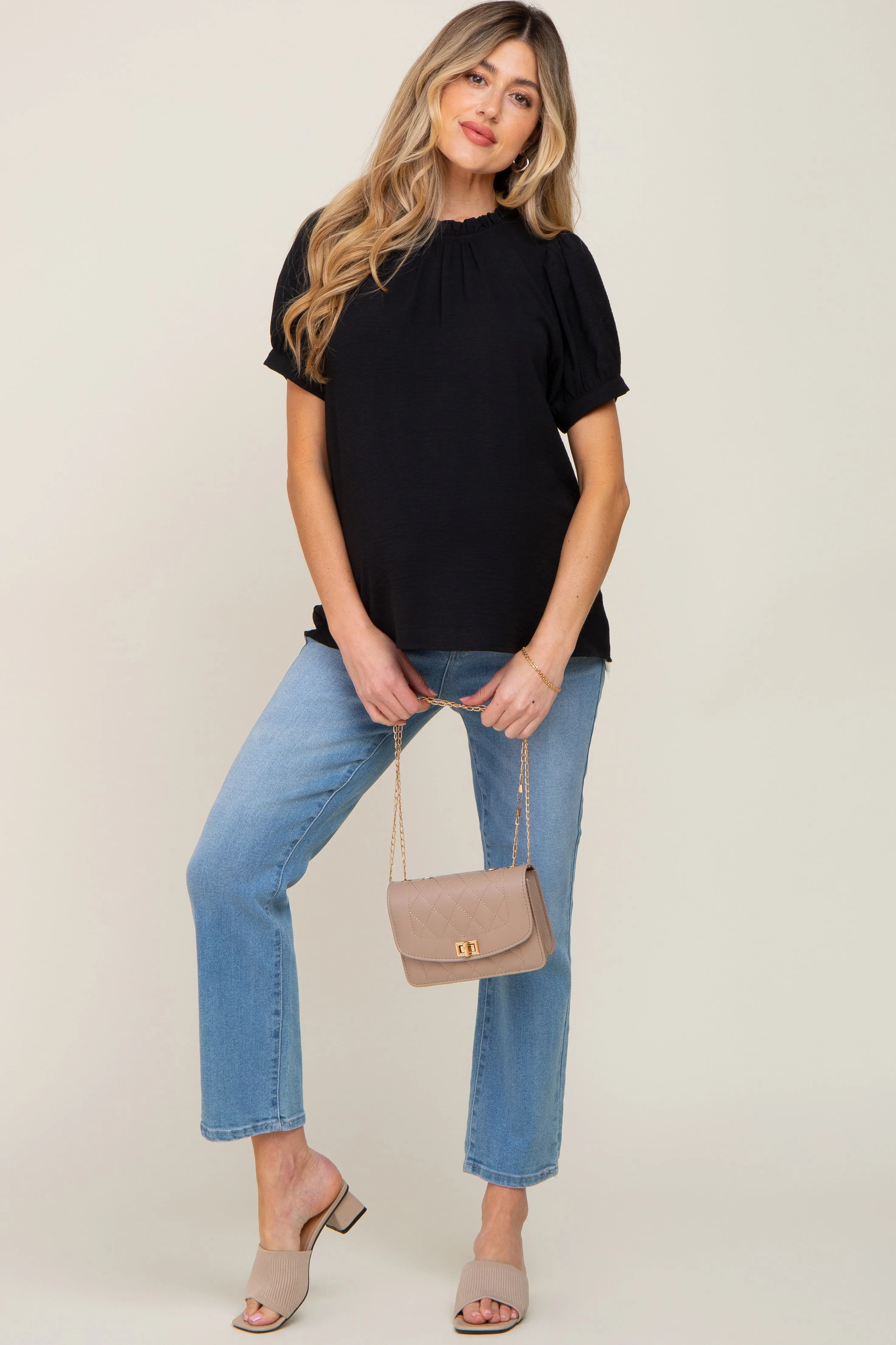 Black Ruffle Mock Neck Maternity Blouse Top sold by Pinkblush product image thumbnail 4