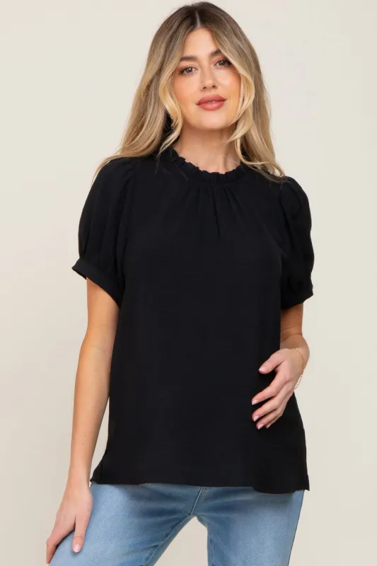 Black Ruffle Mock Neck Maternity Blouse Top sold by Pinkblush