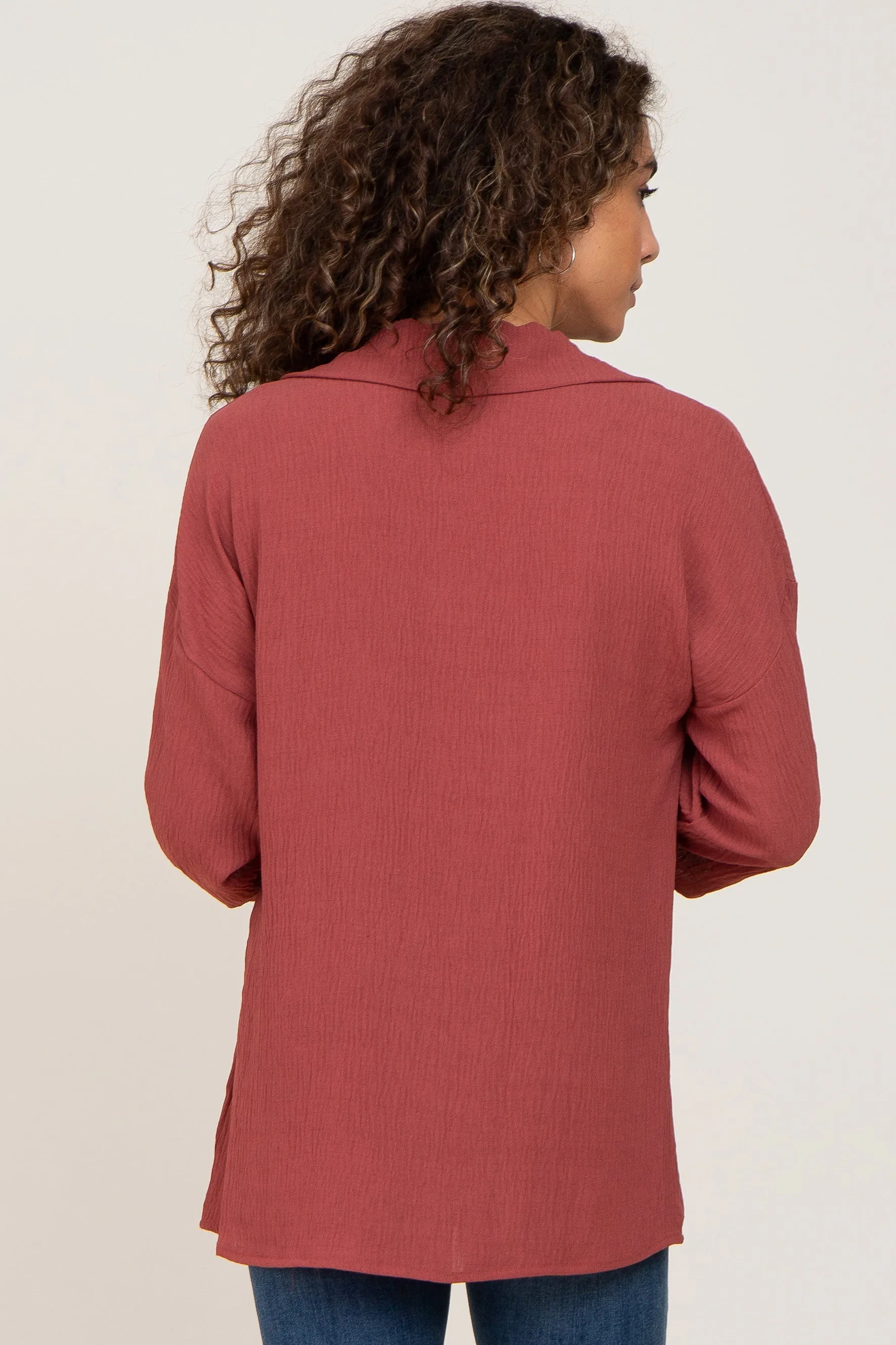 Burgundy Button Front Collared Blouse sold by Pinkblush product image thumbnail 3