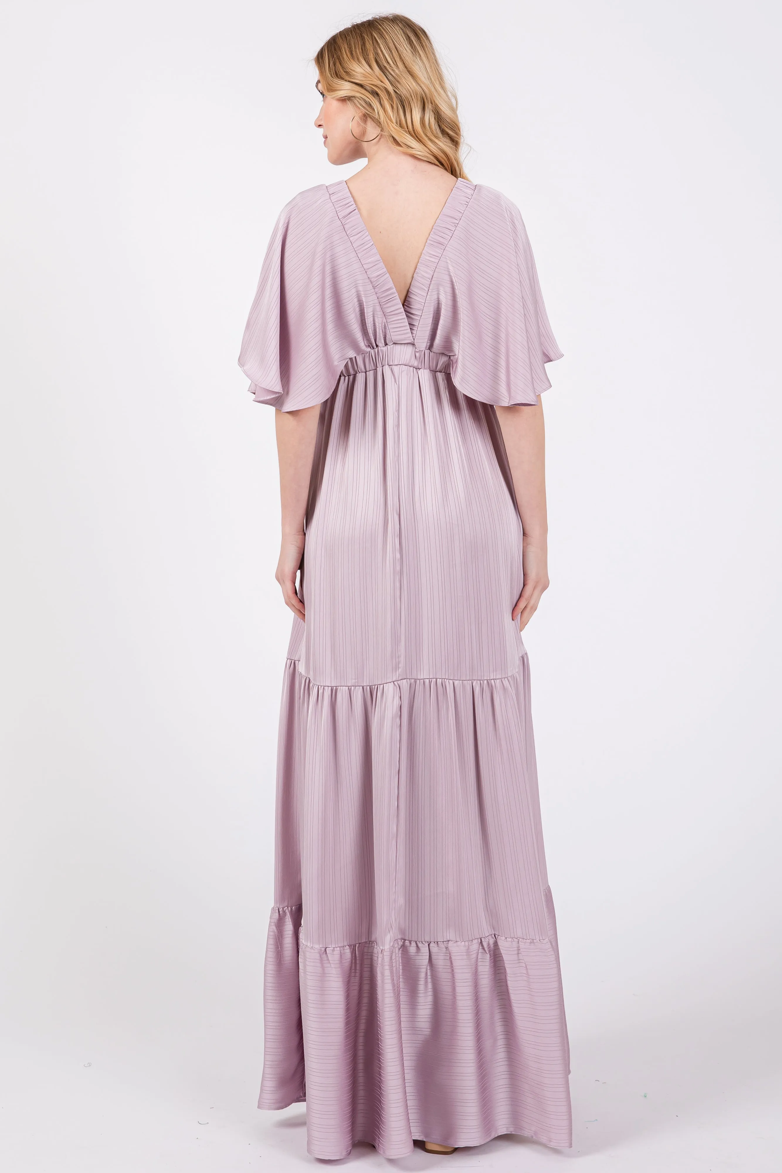 Lavender V-Neck Flutter Sleeve Tiered Maxi Dress sold by Pinkblush product image thumbnail 3