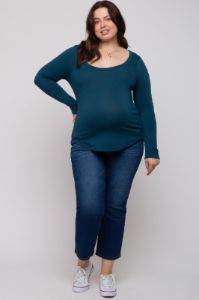 Dark Teal Basic Long Sleeve Plus Maternity Top sold by Pinkblush
