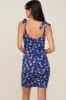 Navy Floral Shoulder Tie Ruched Dress sold by Pinkblush