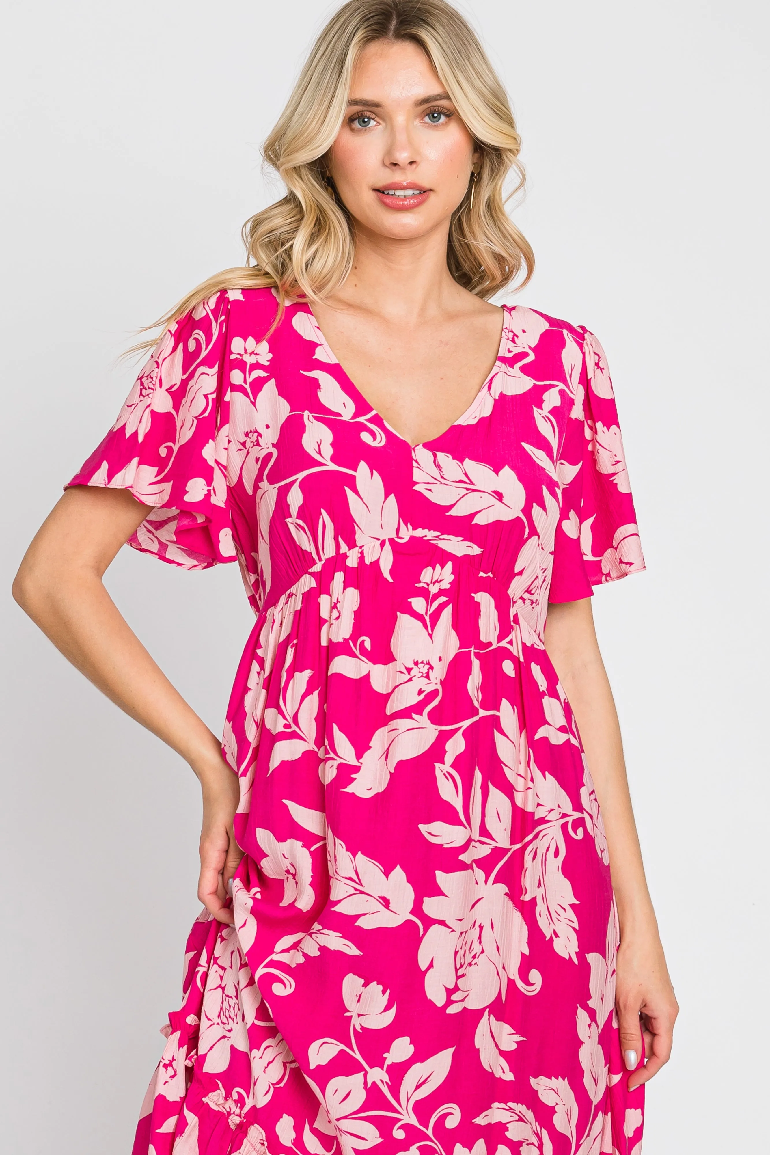 Fuchsia Tropical Print Ruffle Midi Dress sold by Pinkblush product image thumbnail 4