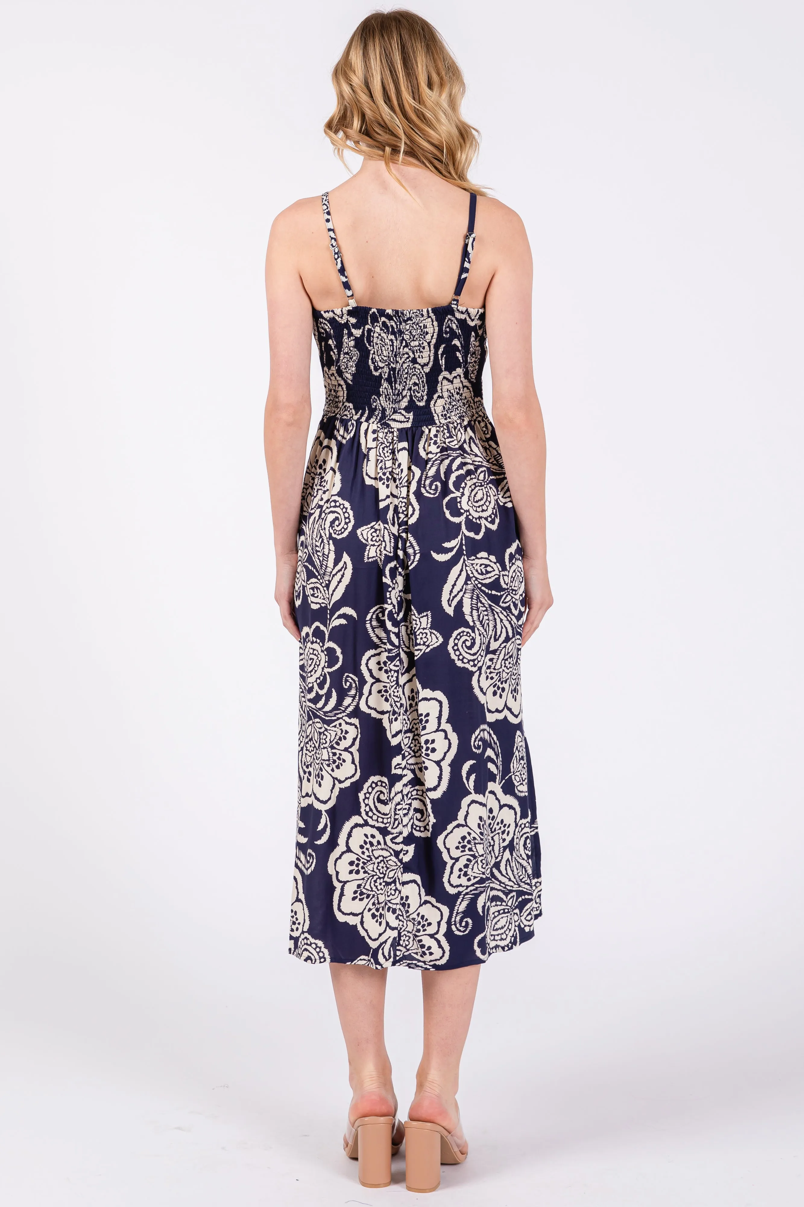 Navy Floral Front Twist Midi Dress sold by Pinkblush product image thumbnail 4