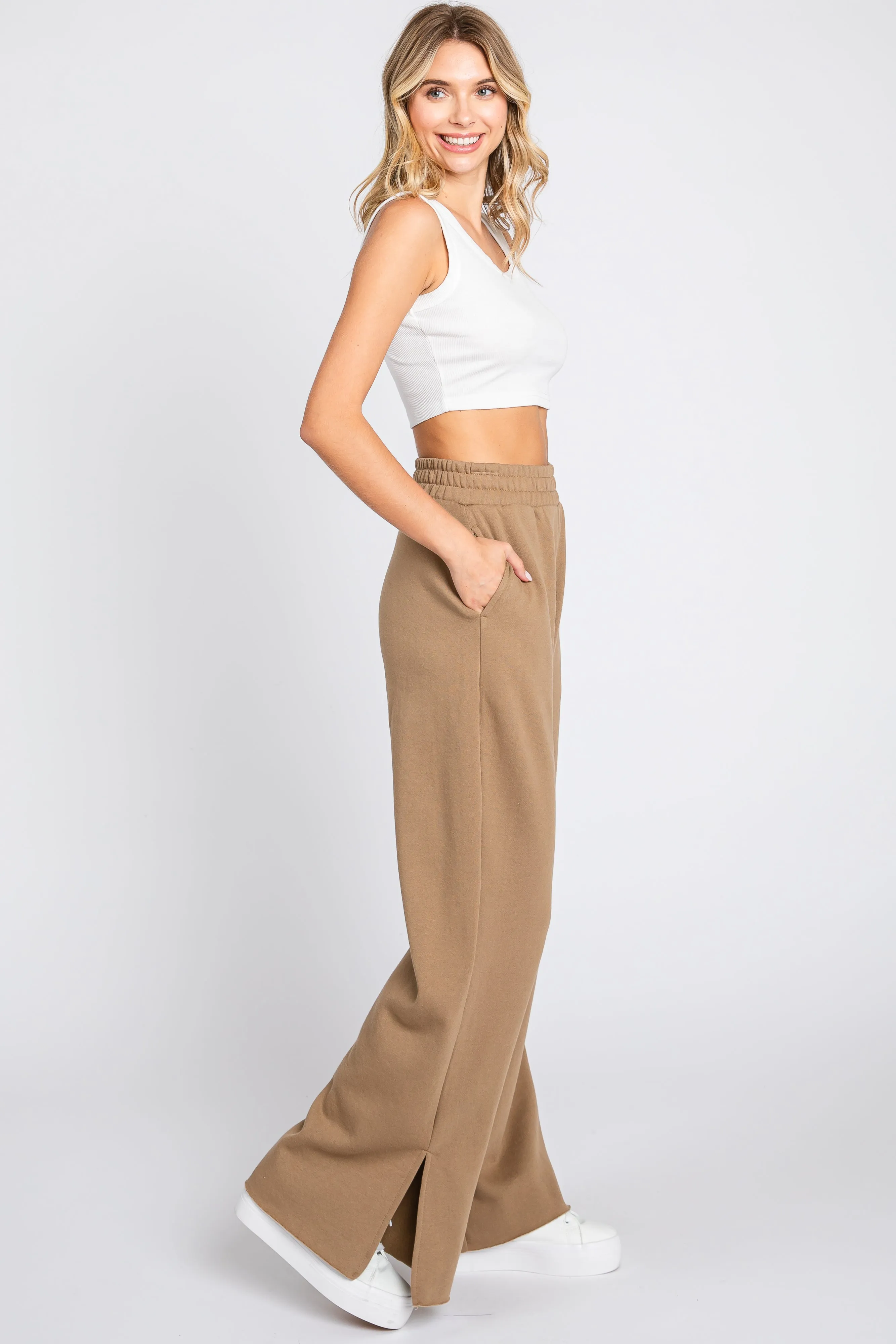 Brown Soft Wide Leg Side Slit Sweatpants sold by Pinkblush product image thumbnail 2