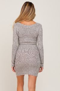 Heather Grey Knit Knotted Front Maternity Sweater Dress sold by Pinkblush