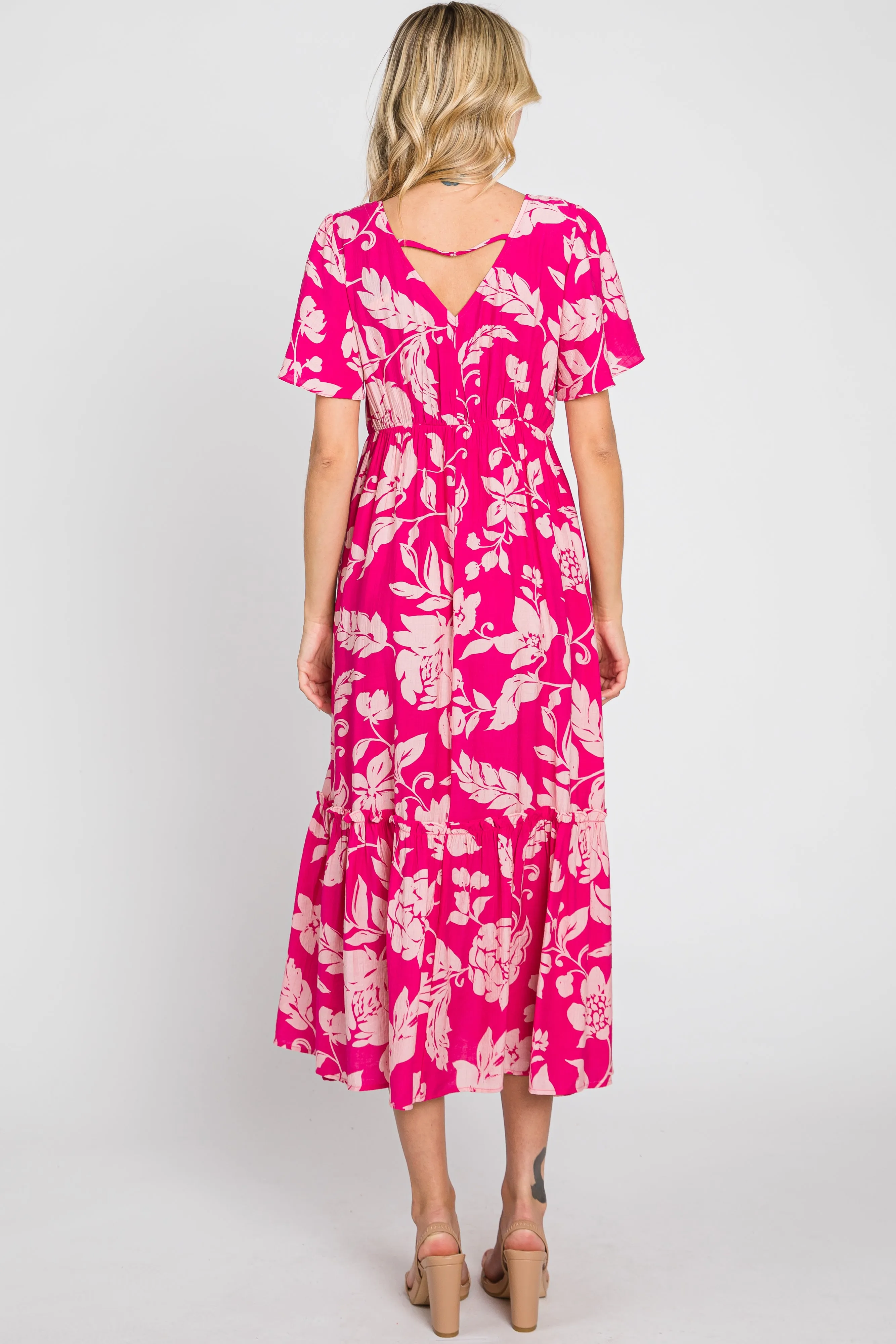Fuchsia Tropical Print Ruffle Midi Dress sold by Pinkblush product image thumbnail 3