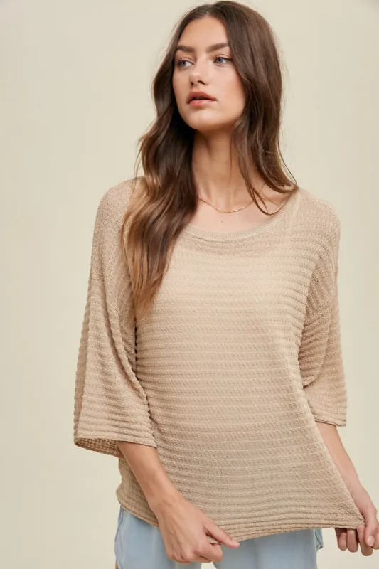 Beige Knit Short Sleeve Top sold by Pinkblush