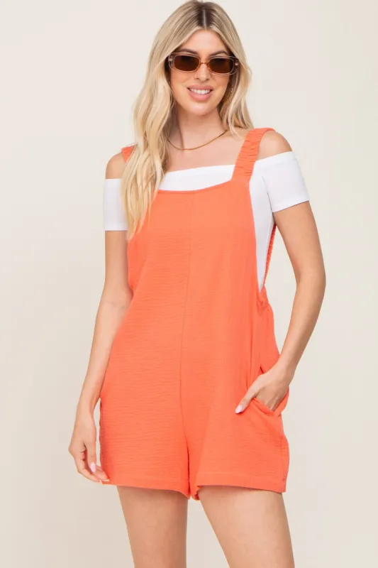 Coral Square Neck Elastic Strap Romper sold by Pinkblush
