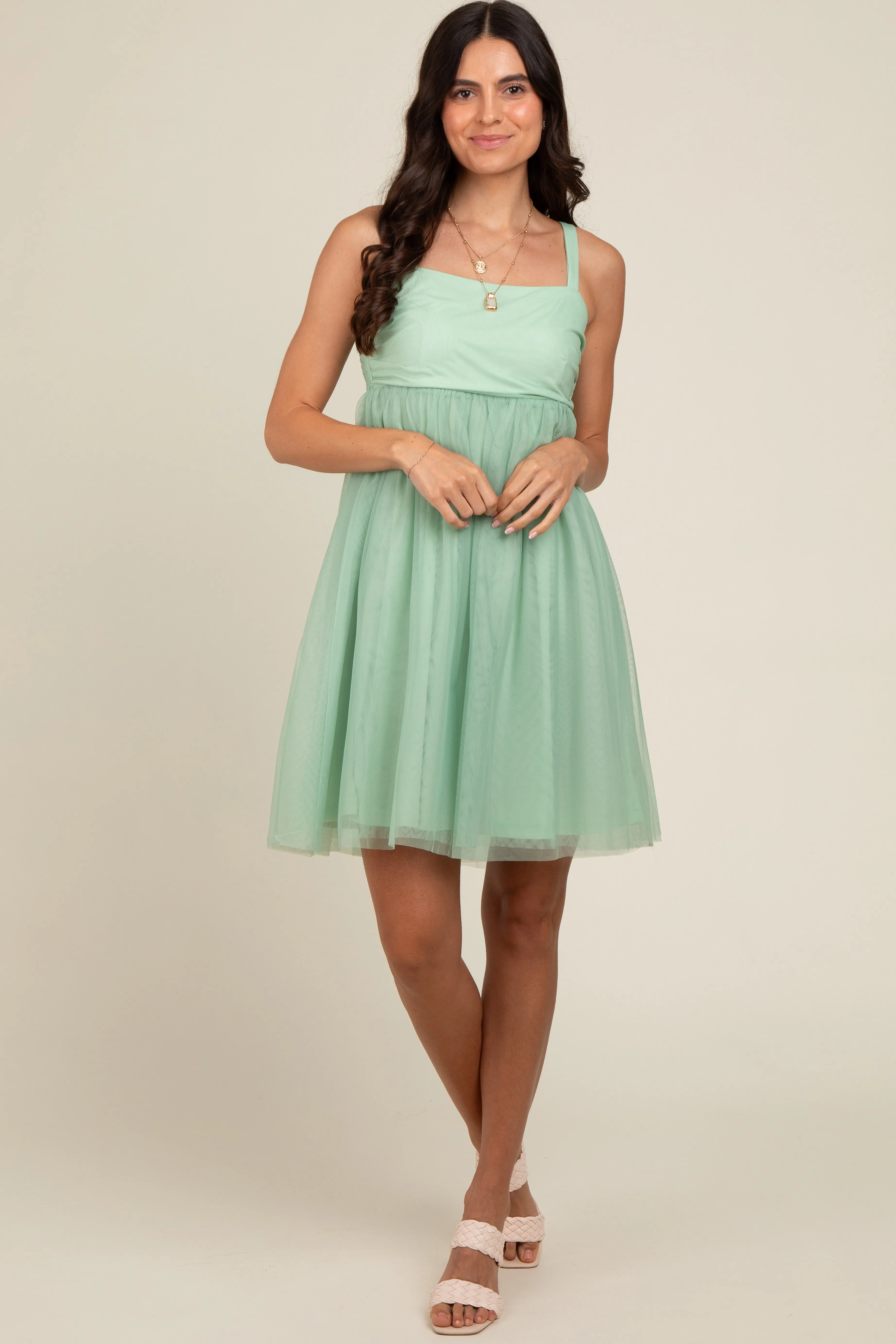 Light Olive Tulle Skirt Maternity Dress sold by Pinkblush product image thumbnail 5